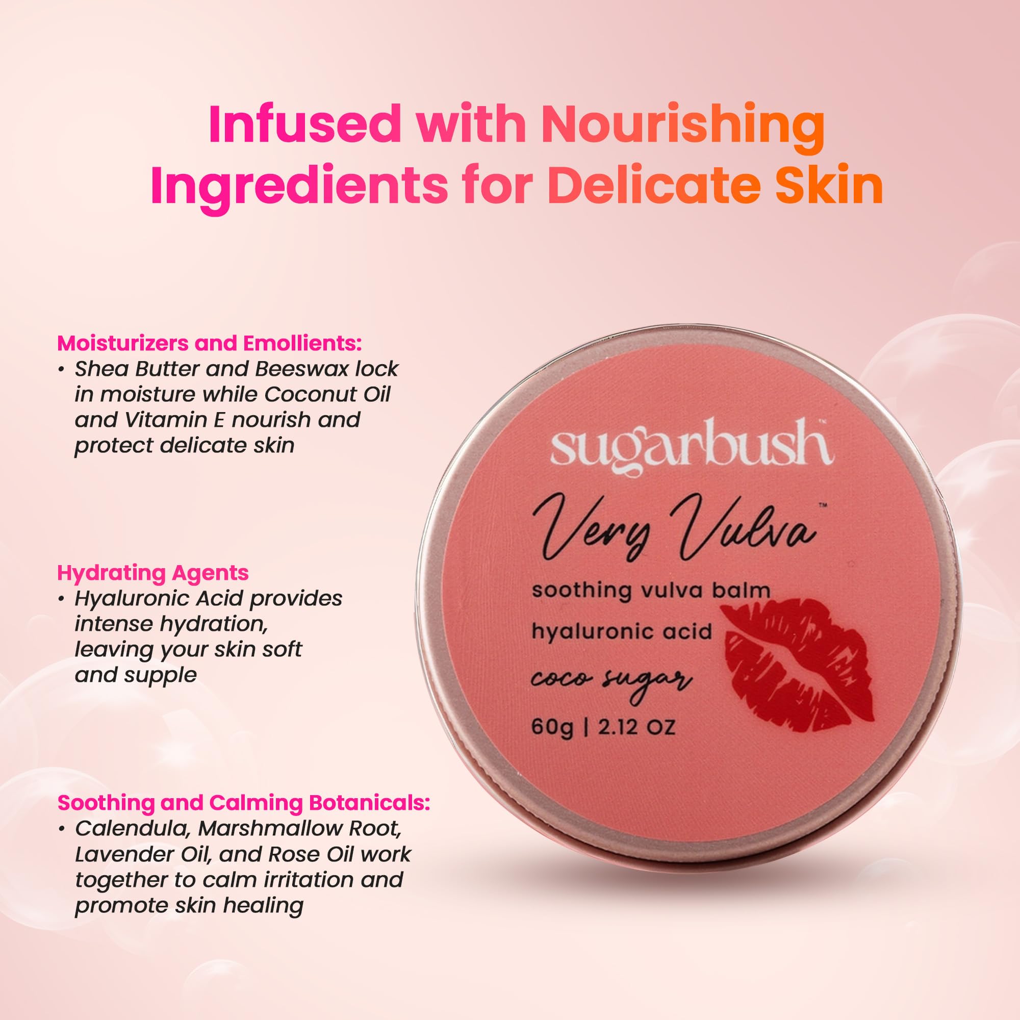 Sugarbush Very Vulva Soothing Balm with Hyaluronic Acid and Shea Butter, Natural Moisturizing Care