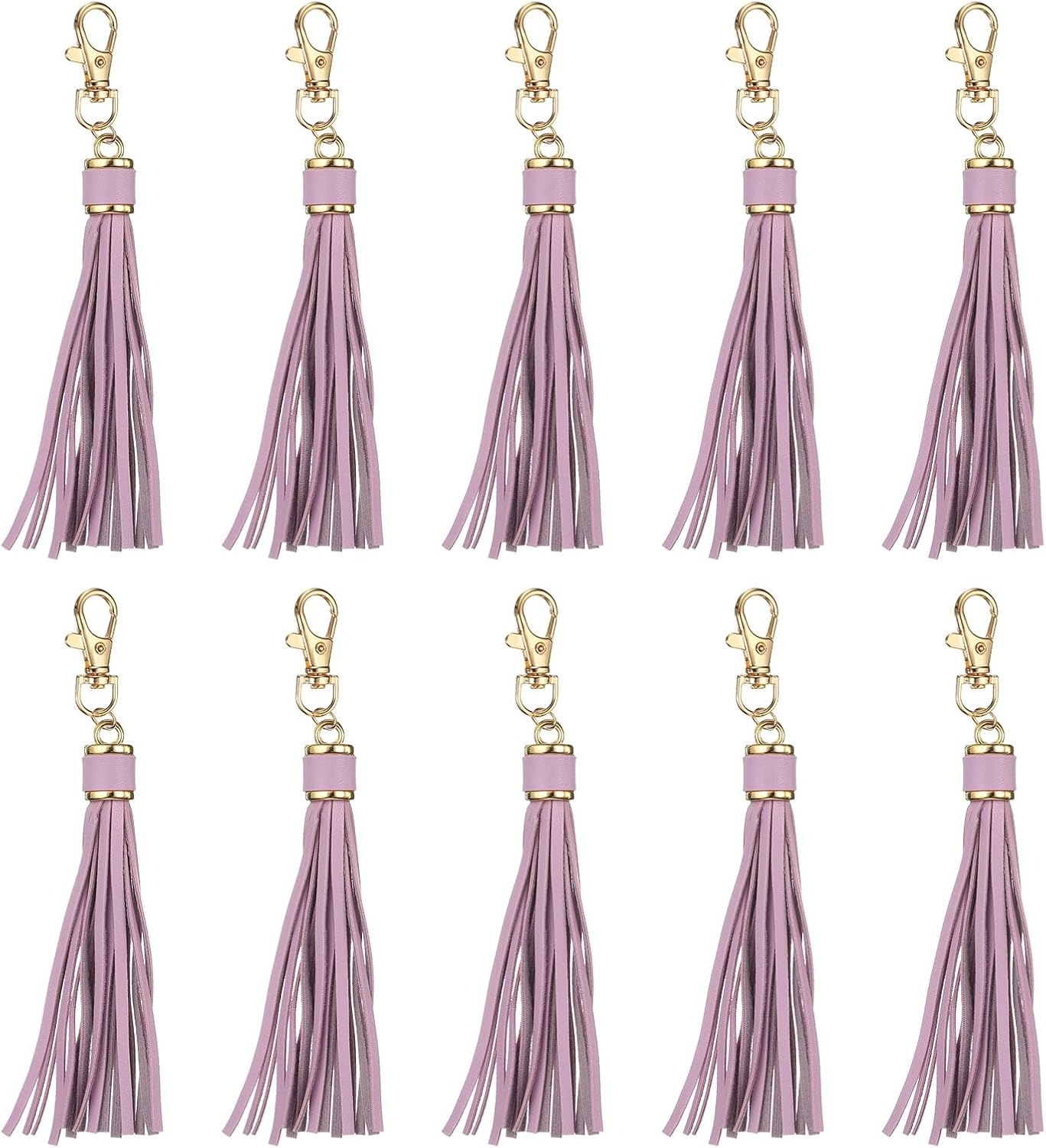 uxcell 10pcs PU Leather Tassels, 6 Inch Keychain Tassel Charm with Lobster Swivel for Jewelry Making, Handbag, DIY Crafts, (Light Purple)