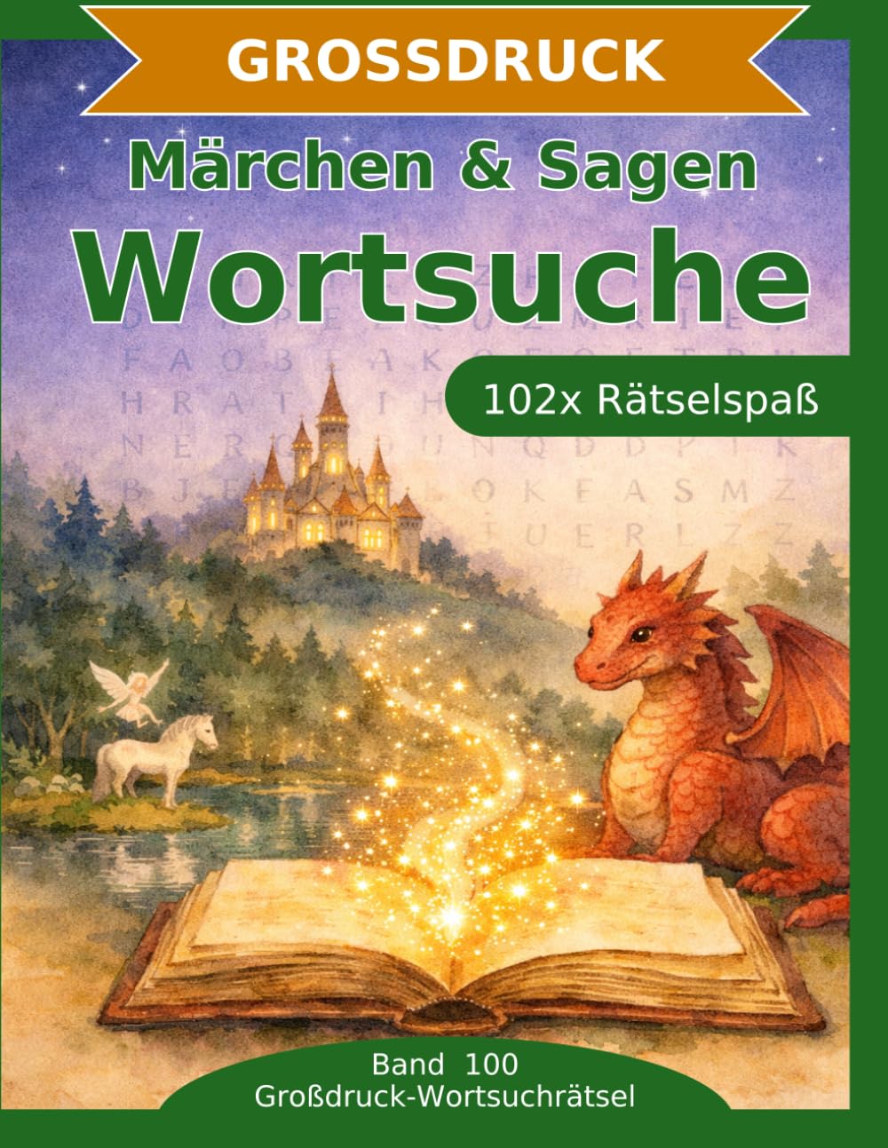 Märchen & Sagen — Wortsuche in Großdruck: 102 Wortsuchrätsel mit extra großer Schrift | Gehirnjogging Märchen und Sagen | Geschenkidee für Oma & Opa