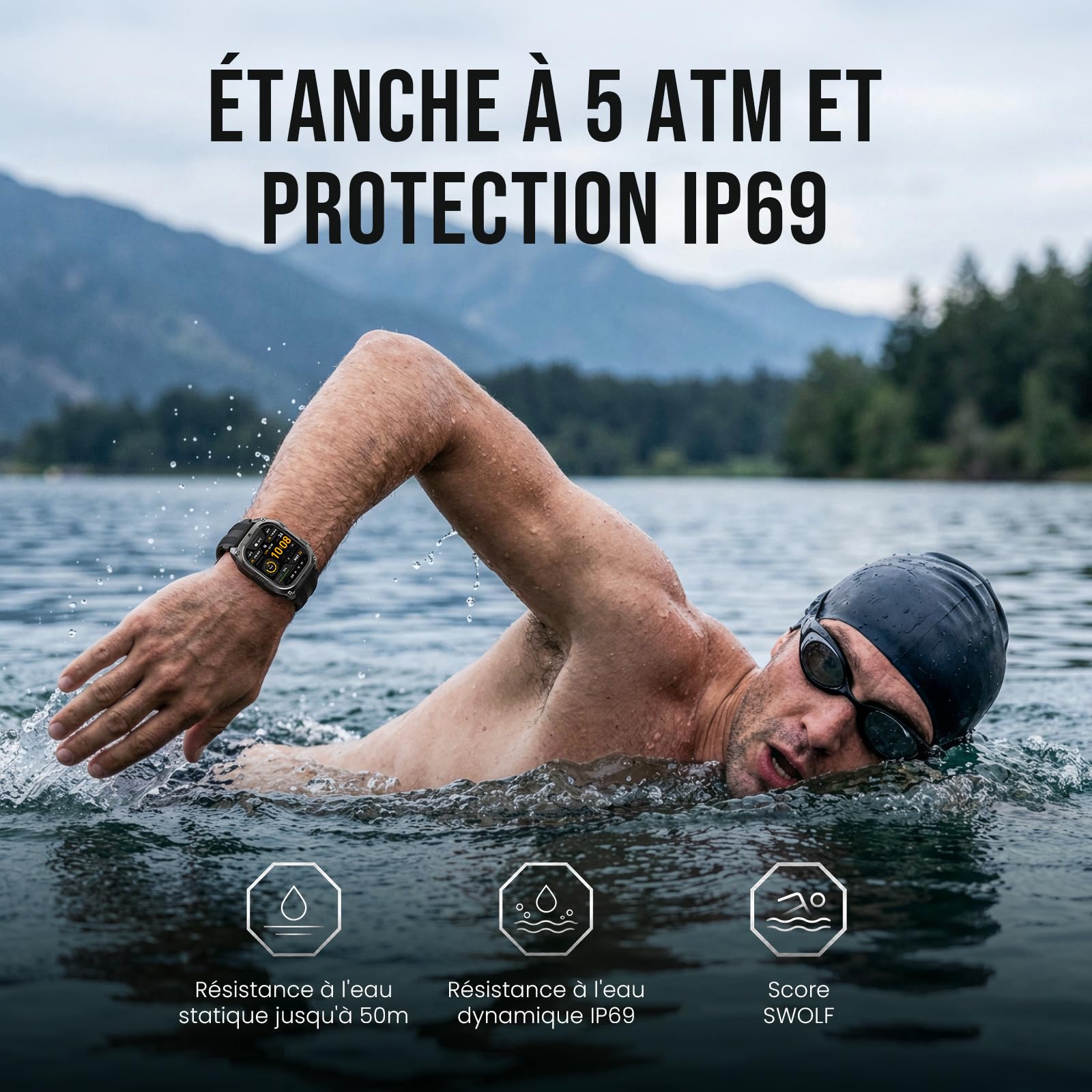 KOSPET Pulse 2 Montre Connectée Homme, GPS, Lampe Torche LED, Talkie Walkie | 1,96'' AMOLED, Rugged Lunette en Alliage, 5 ATM/IP69, Militaire, Moniteur de Fréquence Cardiaque/Sommeil, 450mAh, Android/iOS