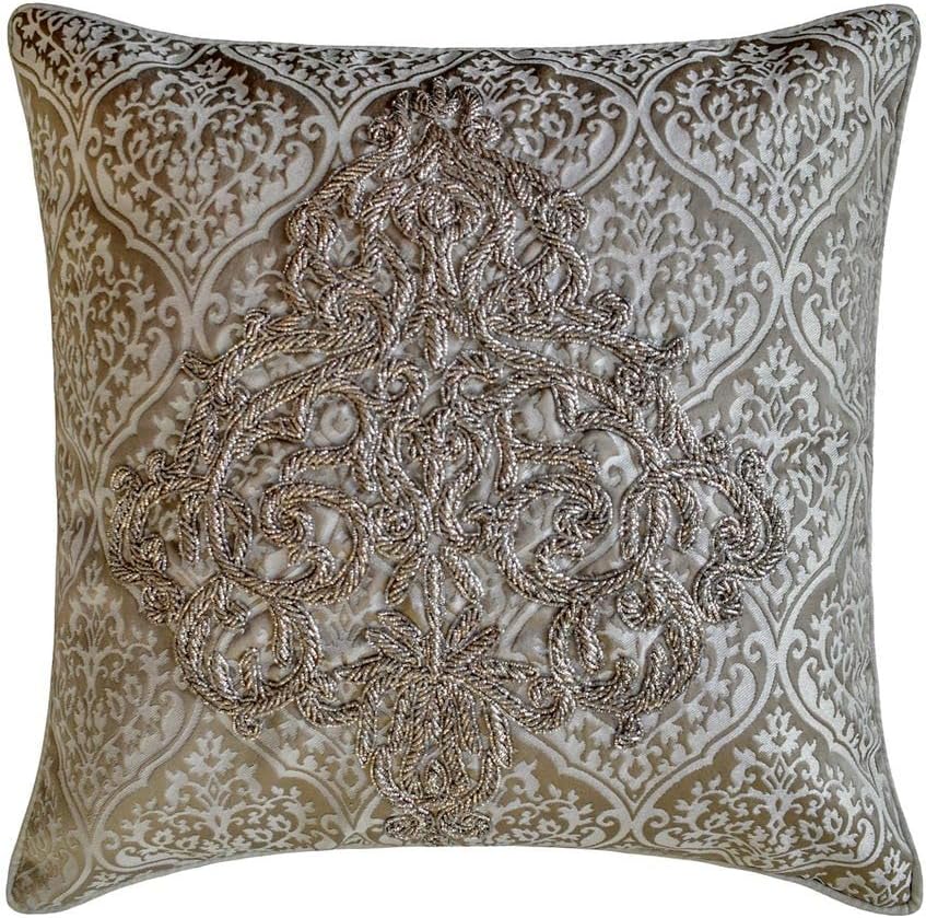 The HomeCentric Pack of 2 Decorative Throw Pillow Covers Silver 18"x18" Jacaquard Damask, Zardozi, Textured Cushion Covers for Couches and Sofas, Hotels, Living, Bed Room, Damask - Nazanin Silver