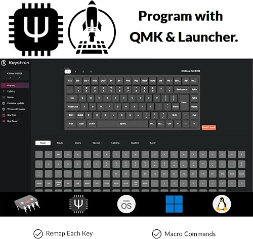 Keychron K3 MAX 75% Teclado Mecánico Inalámbrico Personalizado, 2.4 GHz Conexión Bluetooth por Cable QMK Programable, Marco de Aluminio Interruptores Gateron Rojos para Mac/Windows/Linux-ES Layout - 4