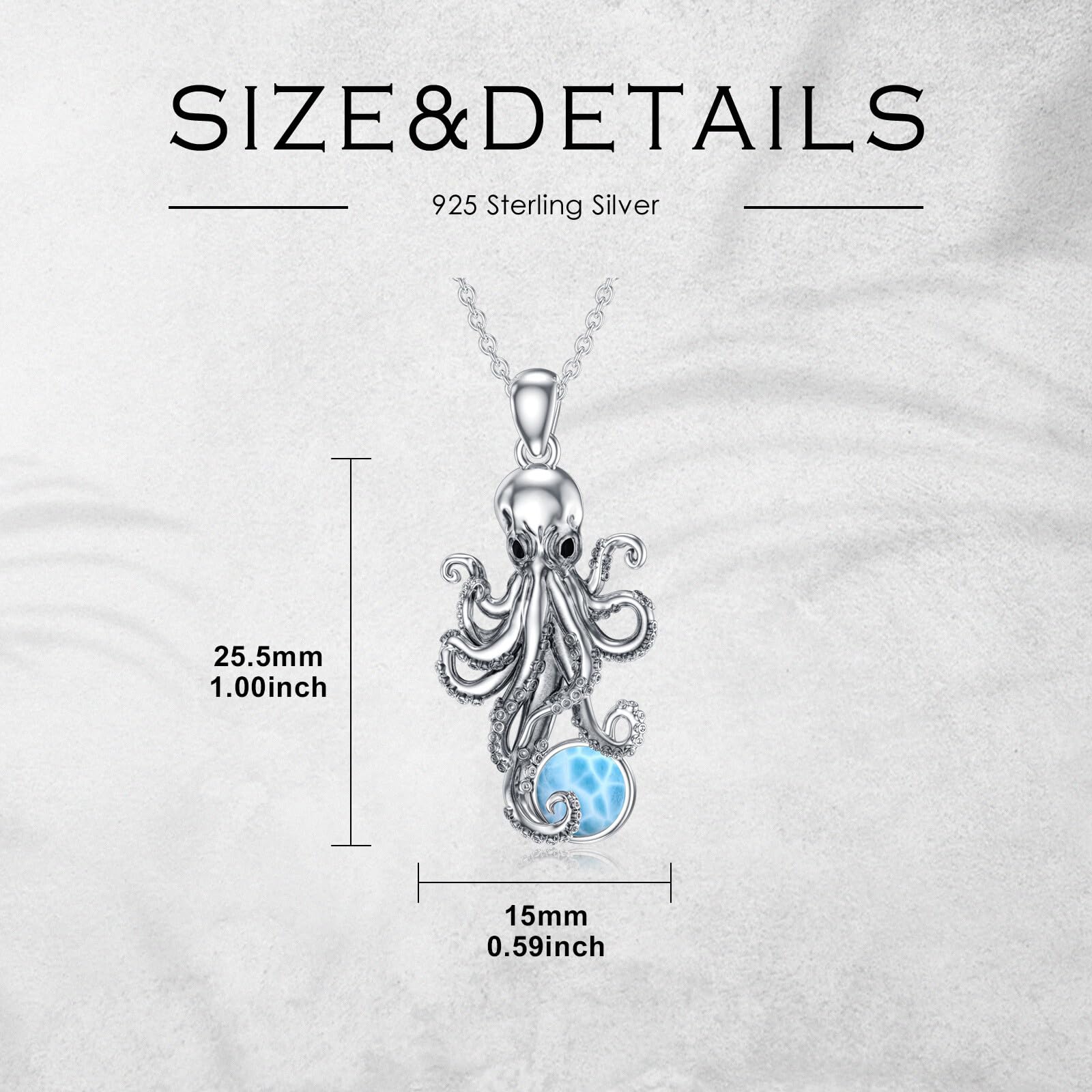 Oktopus-Halskette für Frauen 925 Sterling Silber Natürlicher Larimar Oktopus-Anhänger Halskette Meeres-Tier-Schmuck Geschenke für Mama und Ehefrau