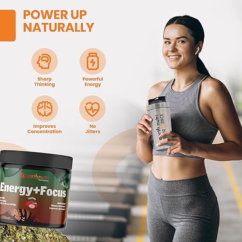 Miniatura 5 de Earth Nutri Energy + Focus, Energy Boost & Memory Enhancer con polvo de acetil L carnitina, L-tirosina, Peak02, AlphaSize, Cognizin, PurCaf, y