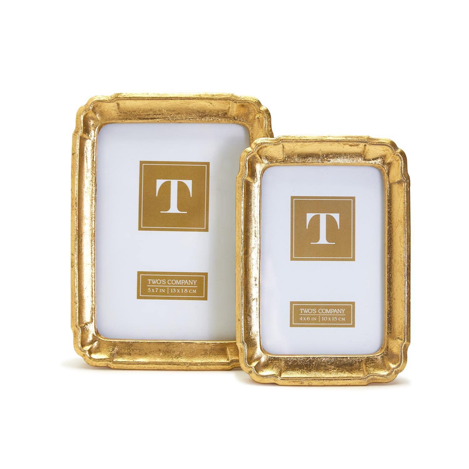 Two's Company Bonheur Set of 2 Gold-Leaf Photo Frames Includes 2 Sizes: 4" x 6" and 5" x 7"