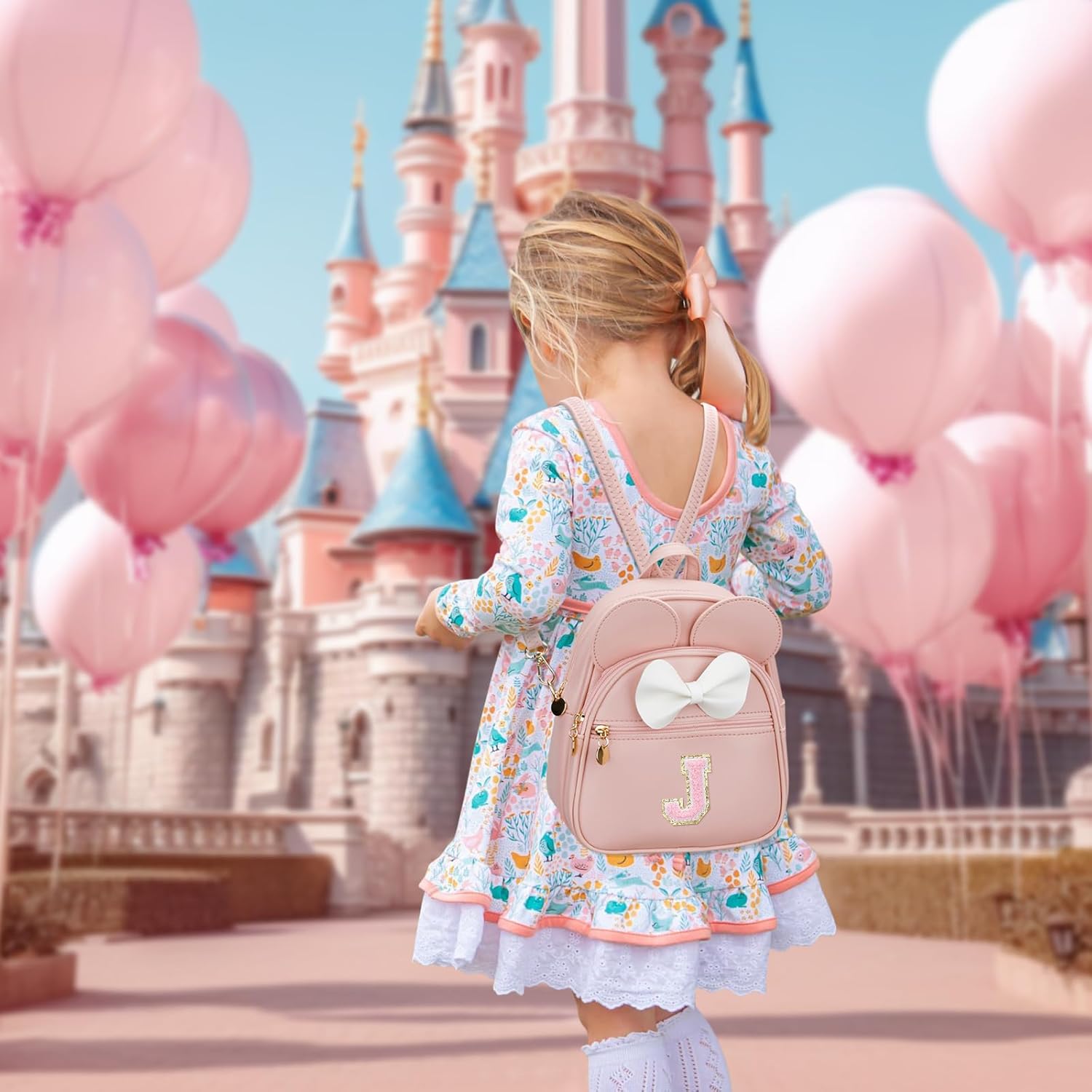 KKXIU Girls Initial Bowknot Cute Mini Backpack for Toddler, Travel Small Girl Backpacks, Personalized Birthday Gifts for Little Girls and Kids(J, Pink) - Image 7