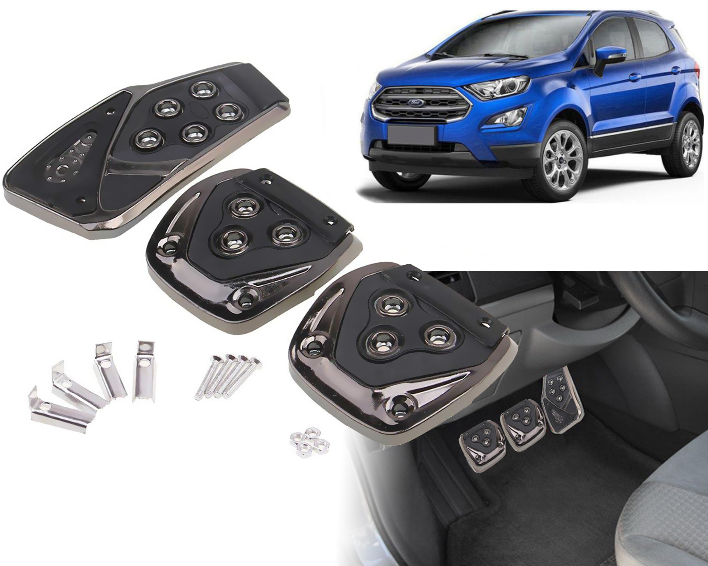 Selifaur - 3 Pcs Black Non-Slip Manual Car Pedals kit Pad Covers Set for Ecosport 2017-picture-24