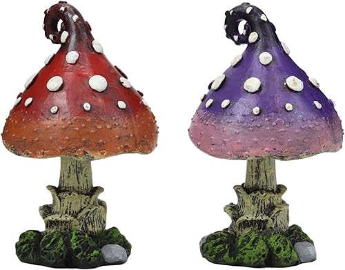 Ebros Gift Enchanted Fairy Garden - Juego de 2 figuras de hongos en miniatura de 5 pulgadas de alto colorido para tu hogar, minihadas,