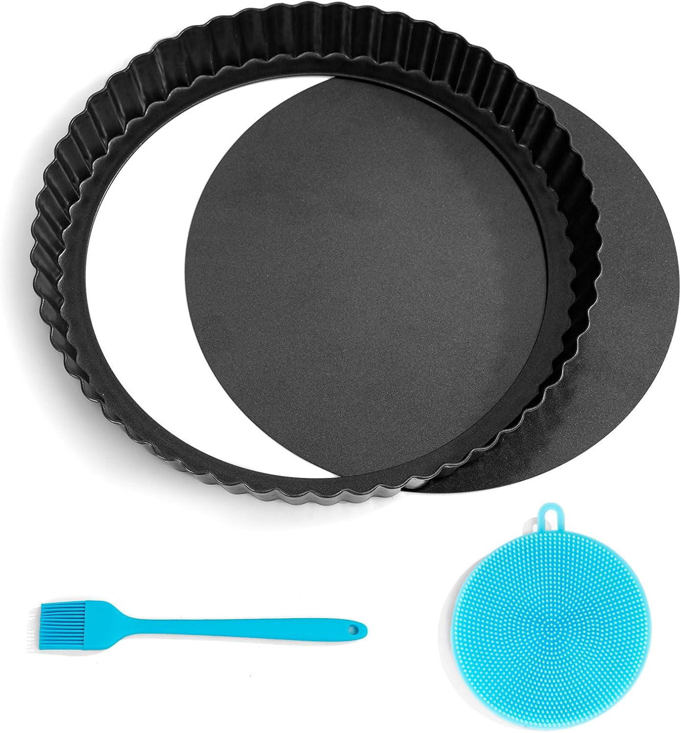 Vnray Sturdy Nonstick Tart Pan 9 inch Removable Bottom, Round Carbon Steel Quiche