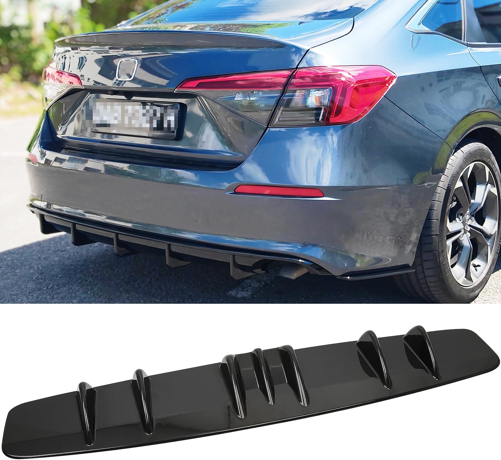 33" Car Rear Bumper Lip, Universal Rear Diffuser Shark Fin Style Bumper, Wing Spoiler Splitter Spoiler, Compatible with Honda Civic Accord Volkswagen VW Jetta Audi A3 Ford Explorer Chrysler