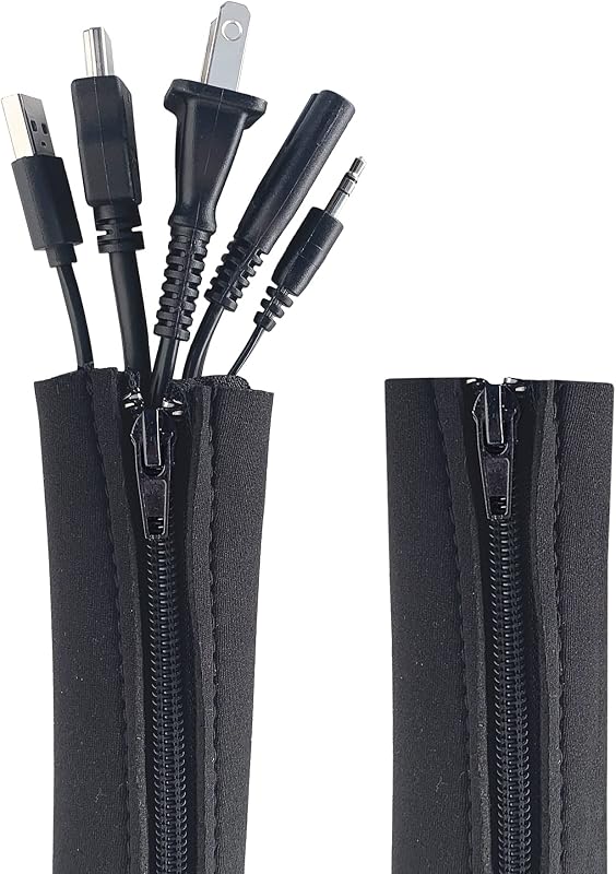 Zipper Cable Sleeve by Wrap-It Storage - 36" x 4" (2-Pack) Black | Cord Organizer and Cable Protector for Desk, Computer, TV Cord Management to Hide and Cover Wire and Extension Cables