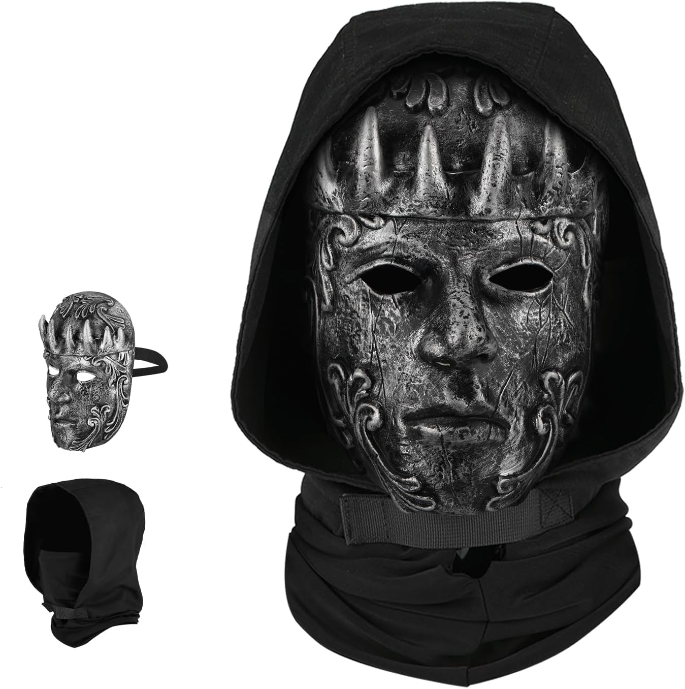 Scary Mask with Black cloak - Full Face Latex Mask realistic masks, Masquerade Party Cosplay Props(Gray)