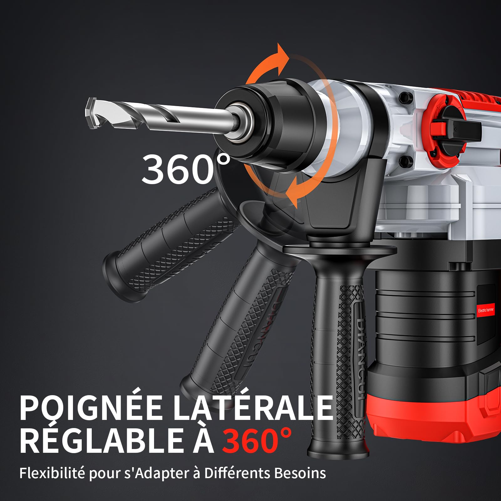 Marteau Perforateur 1500W, SDS-Plus et Rond, 4 Fonction/Perçage, Perçage au Marteau, Réglage de la Position du Burin, Burinage, avec Technologie D'amortissement des Vibration, 4400BPM, 920R/Min