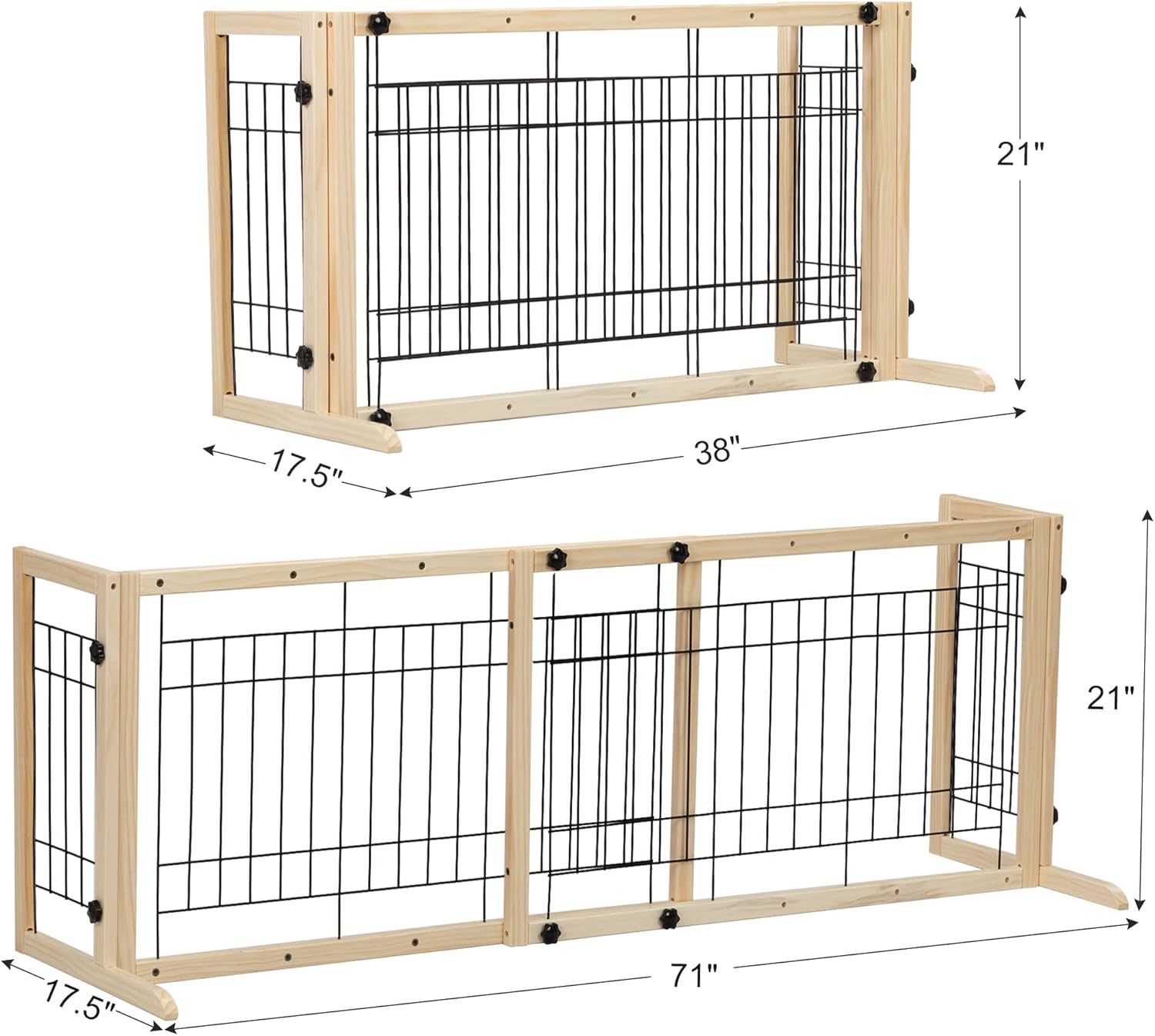 Wood Freestanding Pet Gate, Adjustable and Durable Dog Fence for Indoor Use, Safety Barrier for Stairs and Doorways, Natural Finish