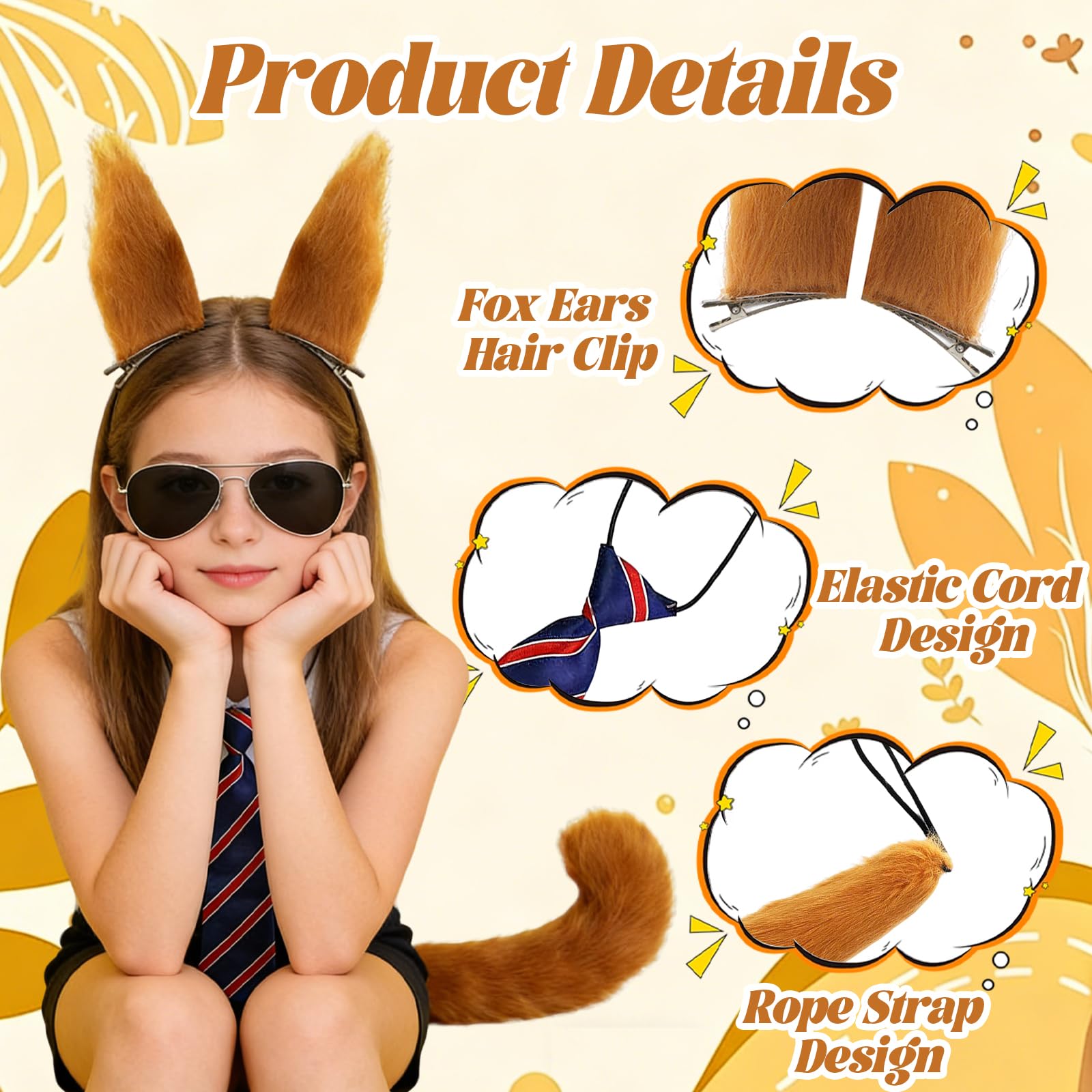 WanderGo 4 Pcs Fox Costume Included Fox Ears and Tail Fox Sunglasses - Image 3