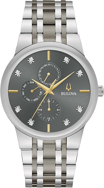 Bulova Mens Modern Diamond Quartz Two Tone Stainless Steel Watch, Grey Dial Style98D186