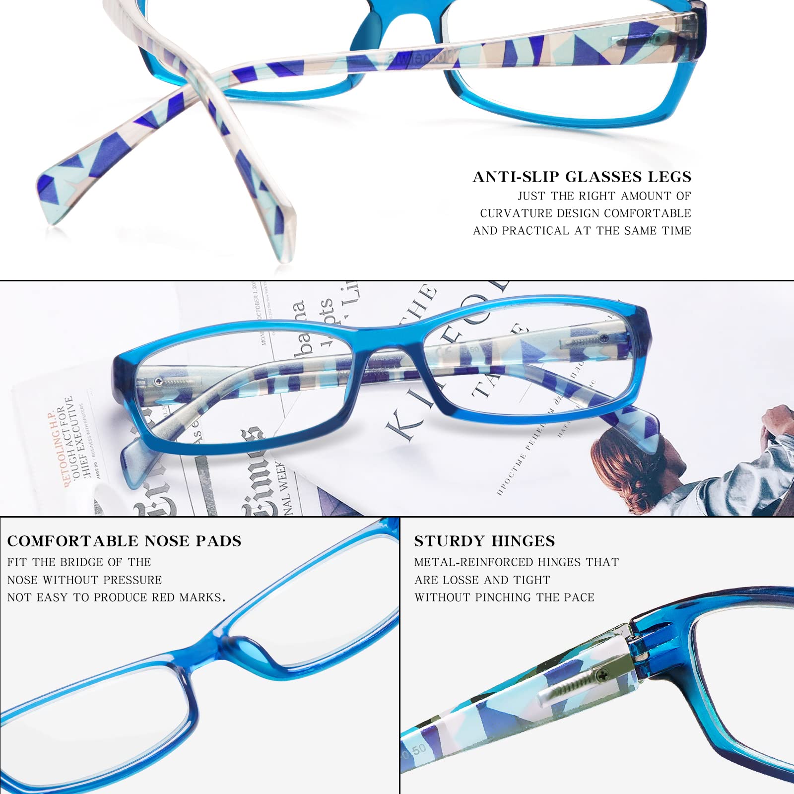 5 Pack Computer Reading Glasses Men and Women Anti Eyestrain Blue Light Blocking Glasses for Reading