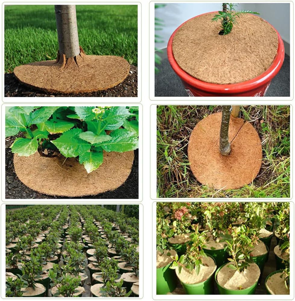 9.8in Coco Coir Plant Mulch Ring, Round Tree Protector Mat Cover Flower Pot Soil Protector Cover for Indoor Outdoor Landscap