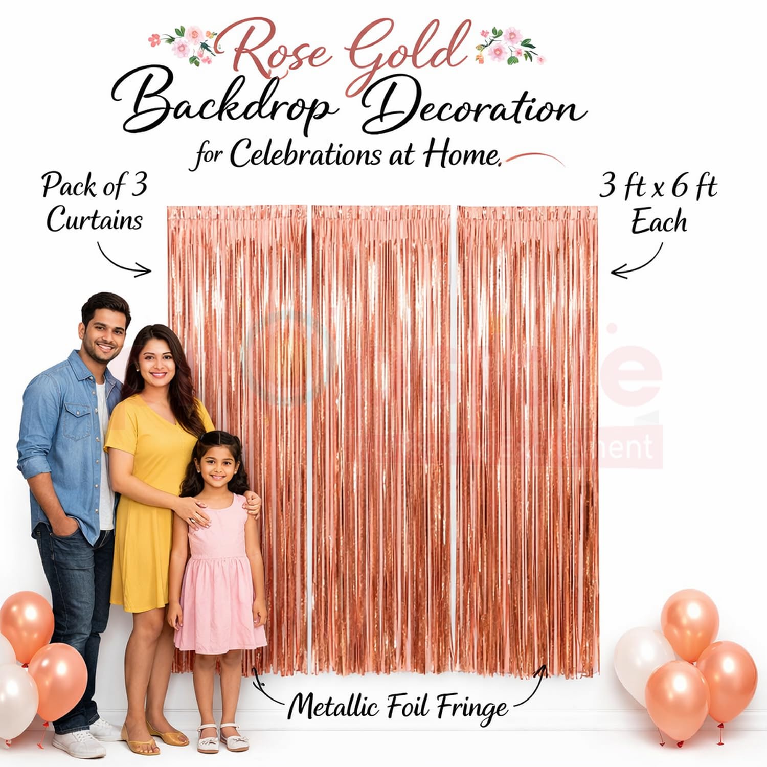 Propsicle Rose Gold Foil Curtain Pack of 3, Metallic Fringe Backdrop 3x6 ft, Photo Background Decoration for Birthday Girls, Anniversary, Baby Shower, Bridal Shower, Bachelorette 1