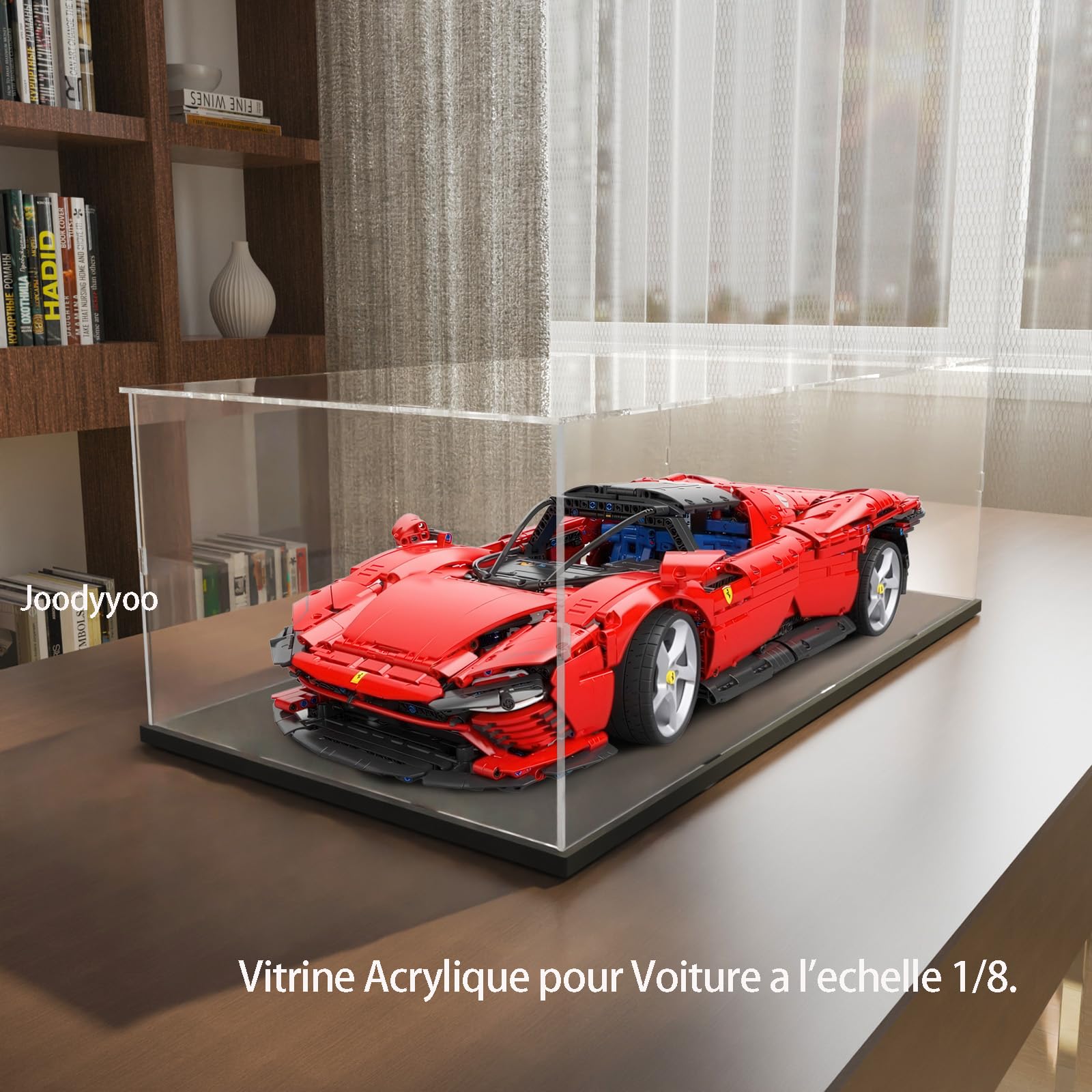 Vitrine Acrylique pour Lego Technic Bugatti Chiron 42083, Maquette de Voiture échelle 1/8, Transparent Boite avec Base et Bande Lumineuse, 60x30x20cm, Anti-poussiere