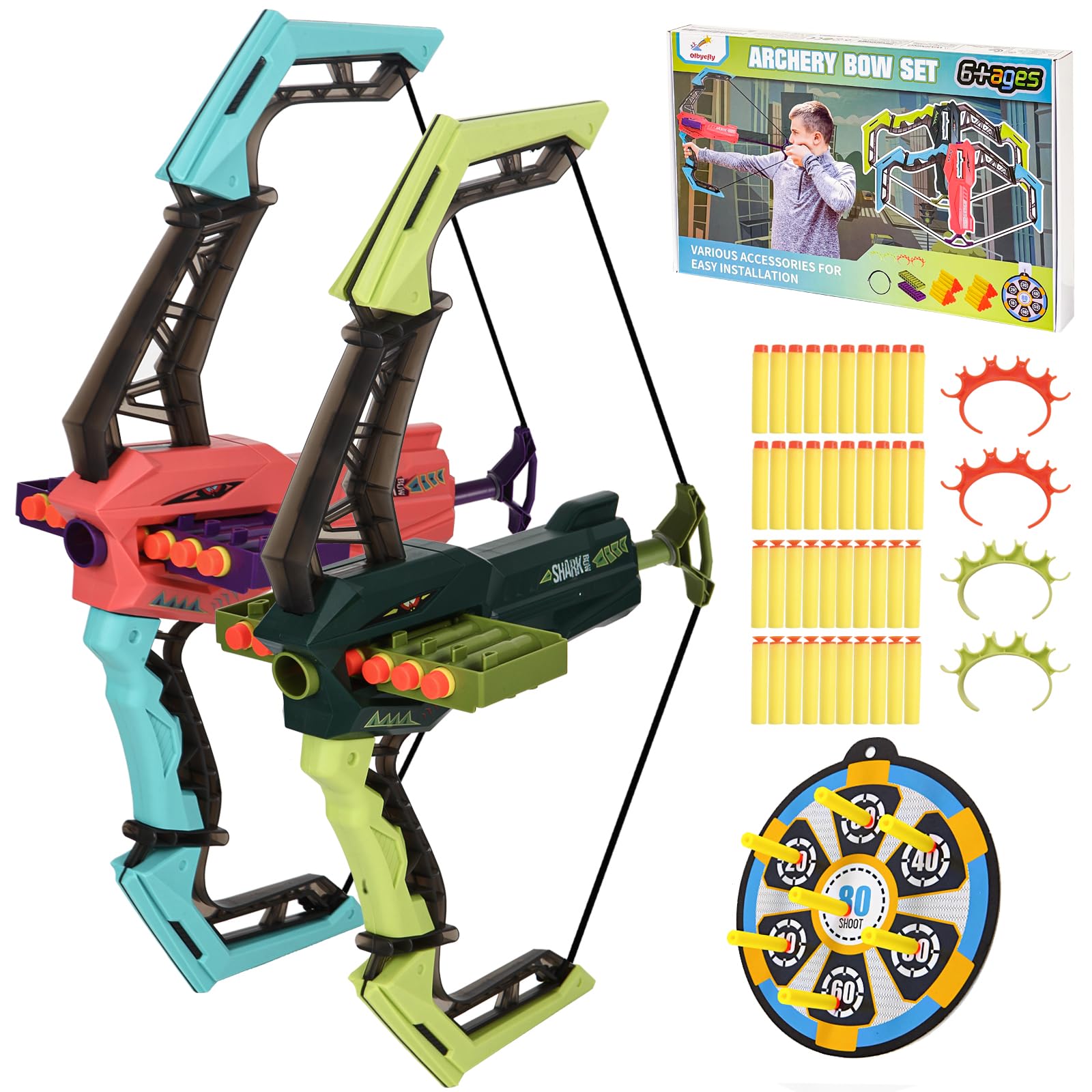 Olbyefly Bow and Arrow Toys for Boys 4-6 6-8 8-12, Kids Toys for 3 4 5 6 7 Years Old Boys Girls Children, Kids Indoor and Outdoor Toys Gift for Boys Birthday Gift Ideas, Archery Set, Arrows, Target