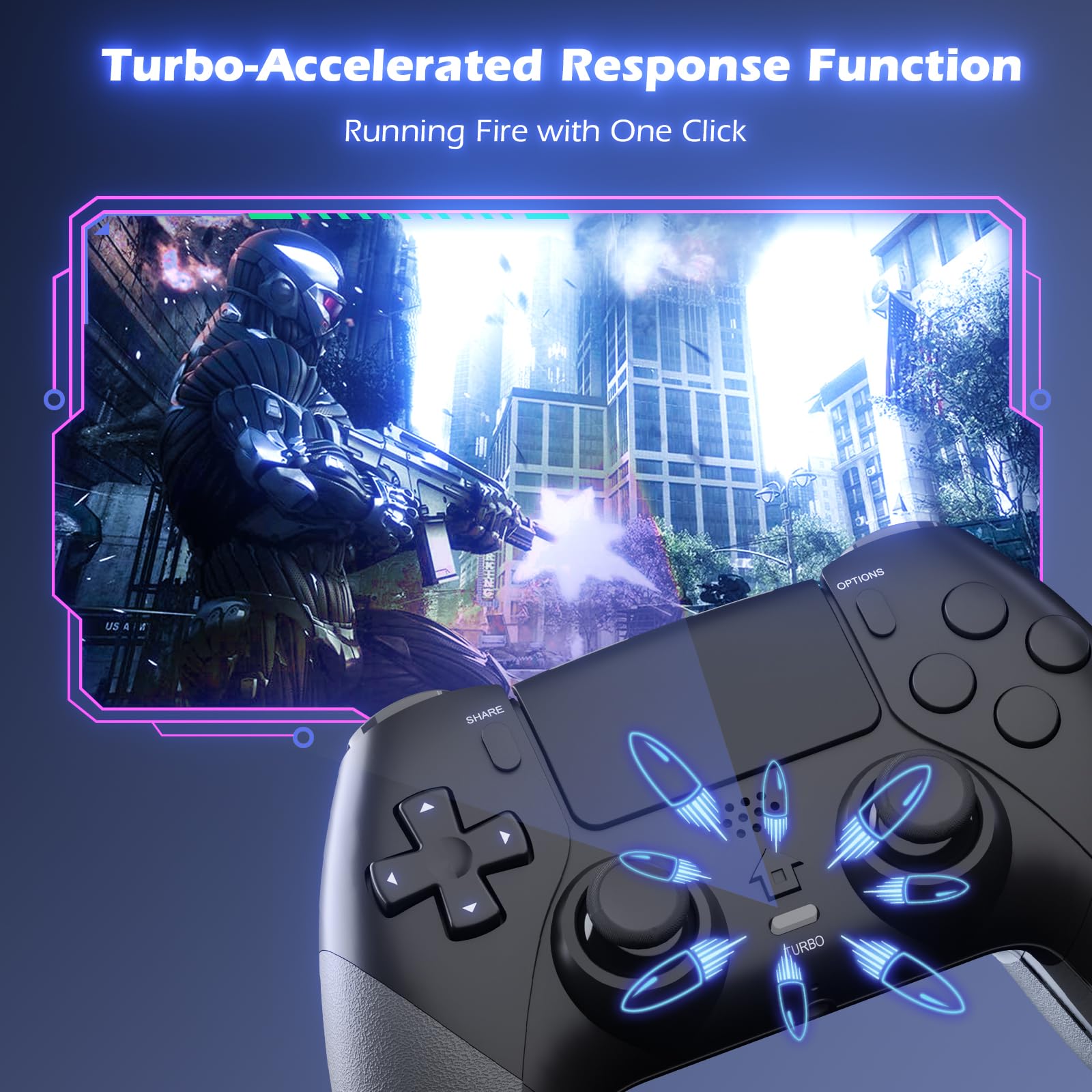 LATEC Manettes compatibles PS4,Manette sans fil pour P4 Slim/Pro avec Turbo Vibration Capteur Gyroscopique Prise Audio Panneau Tactile(Noir)