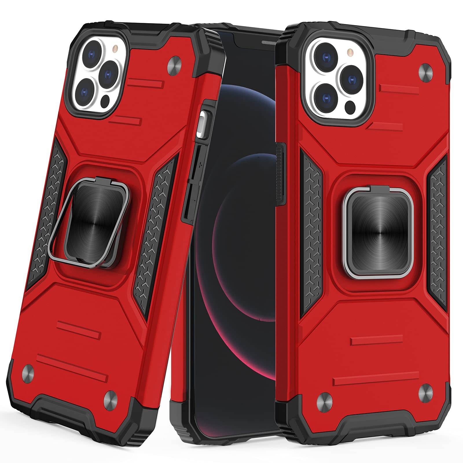 HPDUNO Armor Case for iPhone 13 Pro 6.1 Case, with Military Shockproof Car Magnetic Mobile Phone Case 360° Rotating Stand Cover for iPhone 13 Pro Case (Red)