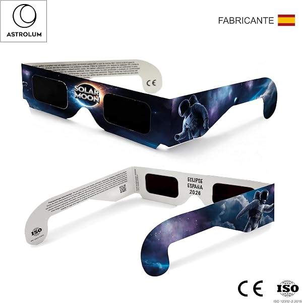 Gafas Eclipse Solar Homologadas ISO 12312-2:2015 y Certificadas CE para Observar Eclipses con Máxima Seguridad, Cumplen Normativa UE 2016/425, Fabricante Español, Color Azul - 3