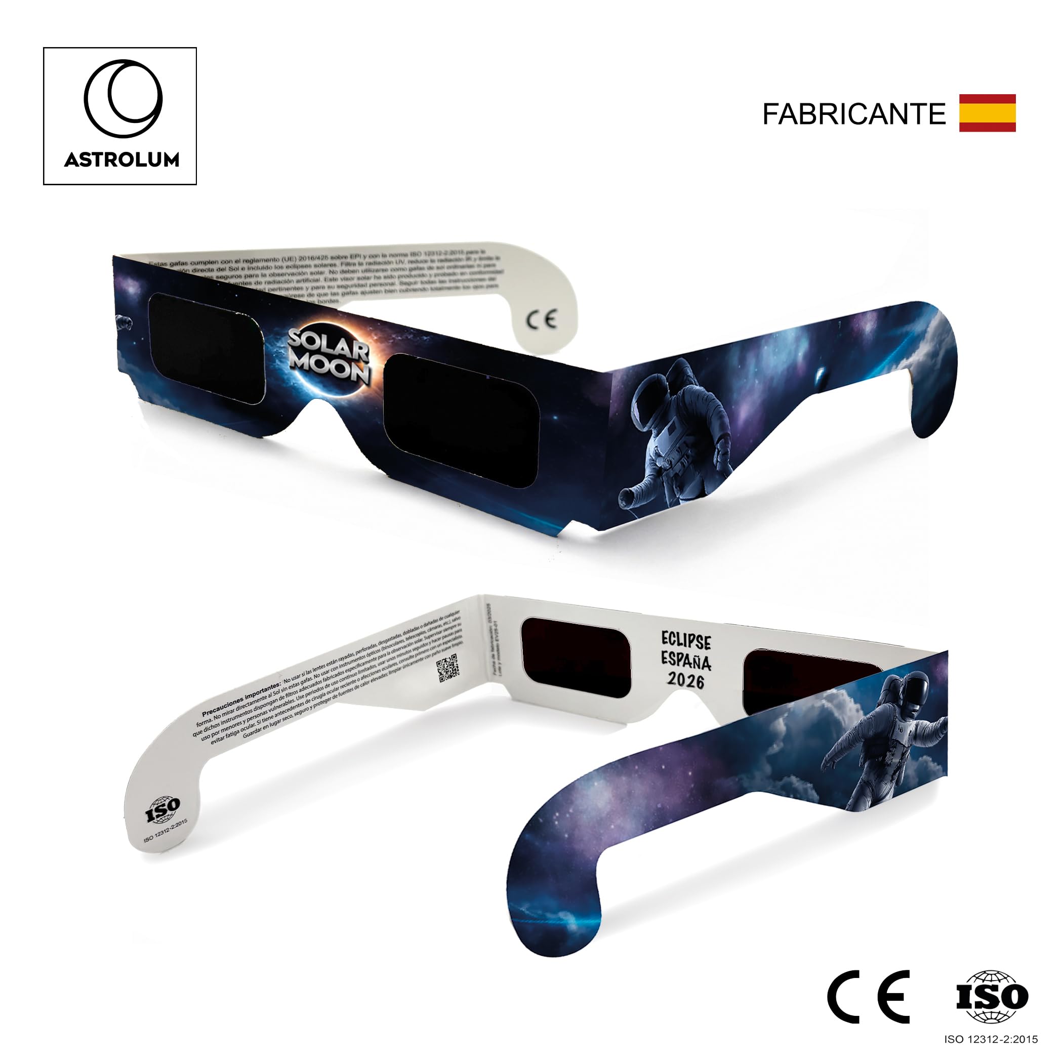 Gafas Eclipse Solar Homologadas ISO 12312-2:2015 y Certificadas CE para Observar Eclipses con Máxima Seguridad, Cumplen Normativa UE 2016/425, Fabricante Español, Color Azul — view 3
