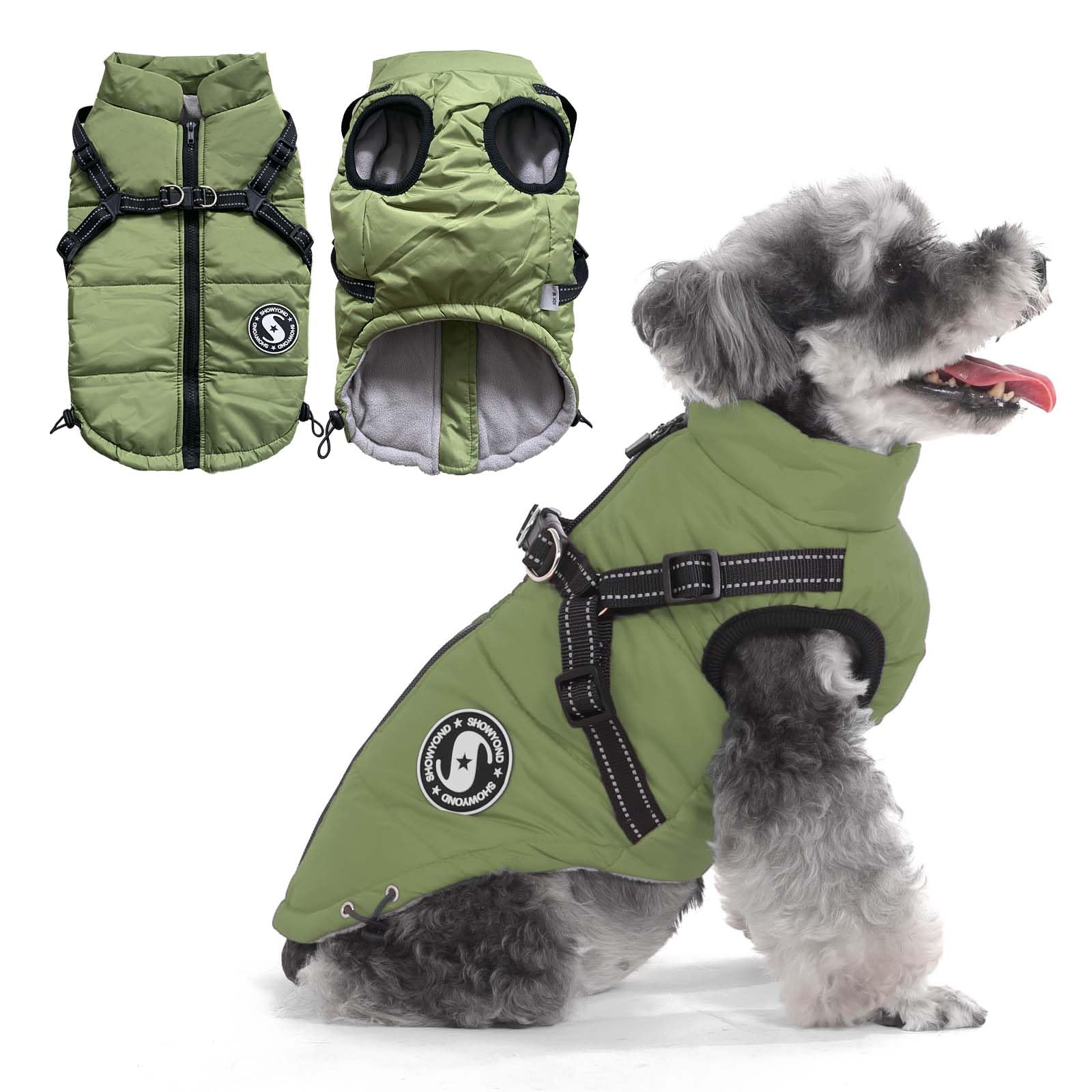 showyond Dog Coats Waterproof Winter Warm Zip Up Dog Coat with Harness Jacket for Puppy Small Medium Large Dogs