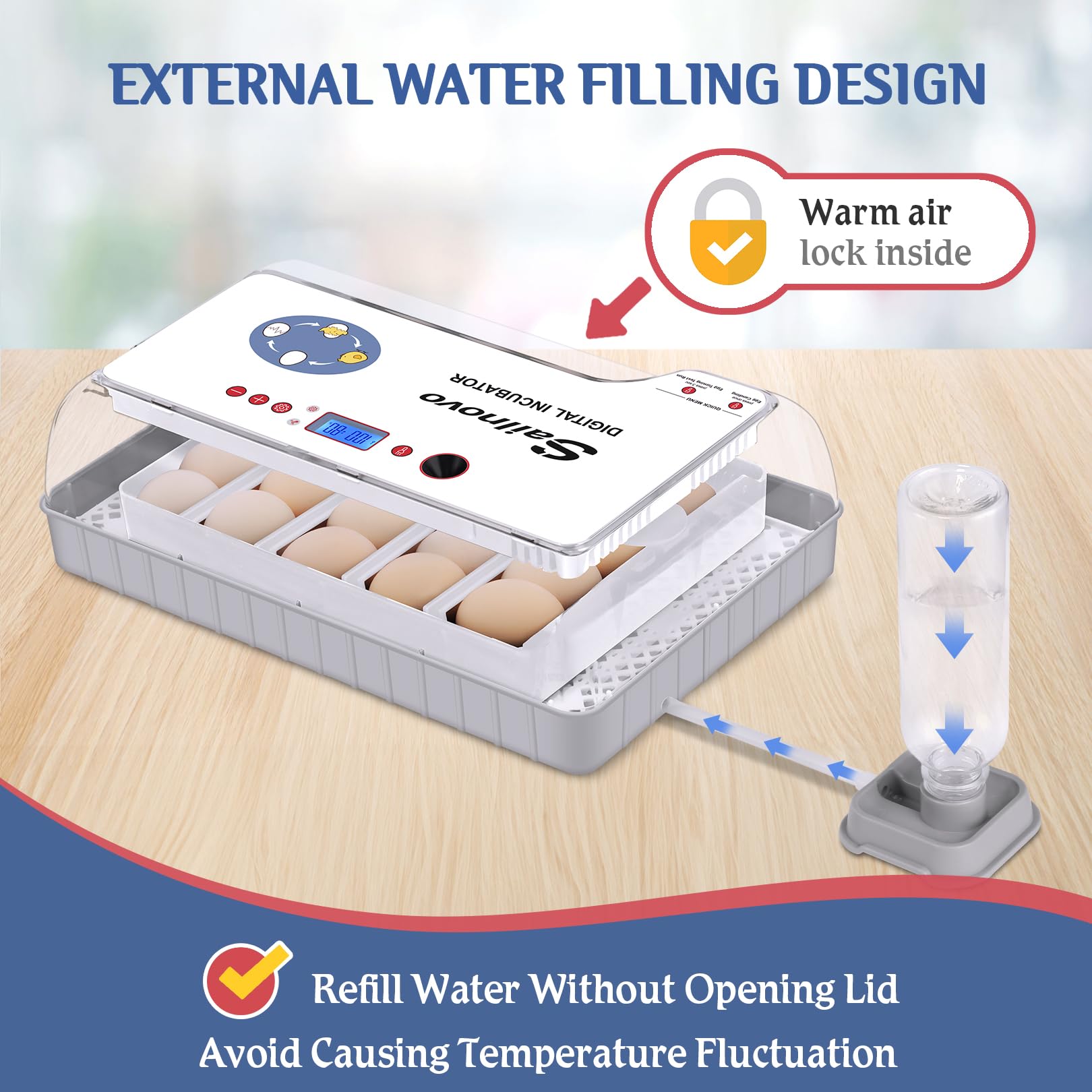 Sailnovo - 20 incubatrici per polli, altri uccelli + 20 uova + incubatrice completamente automatica + controllo della temperatura + indicatore di umidità + aggiunta di acqua esterna - bianco