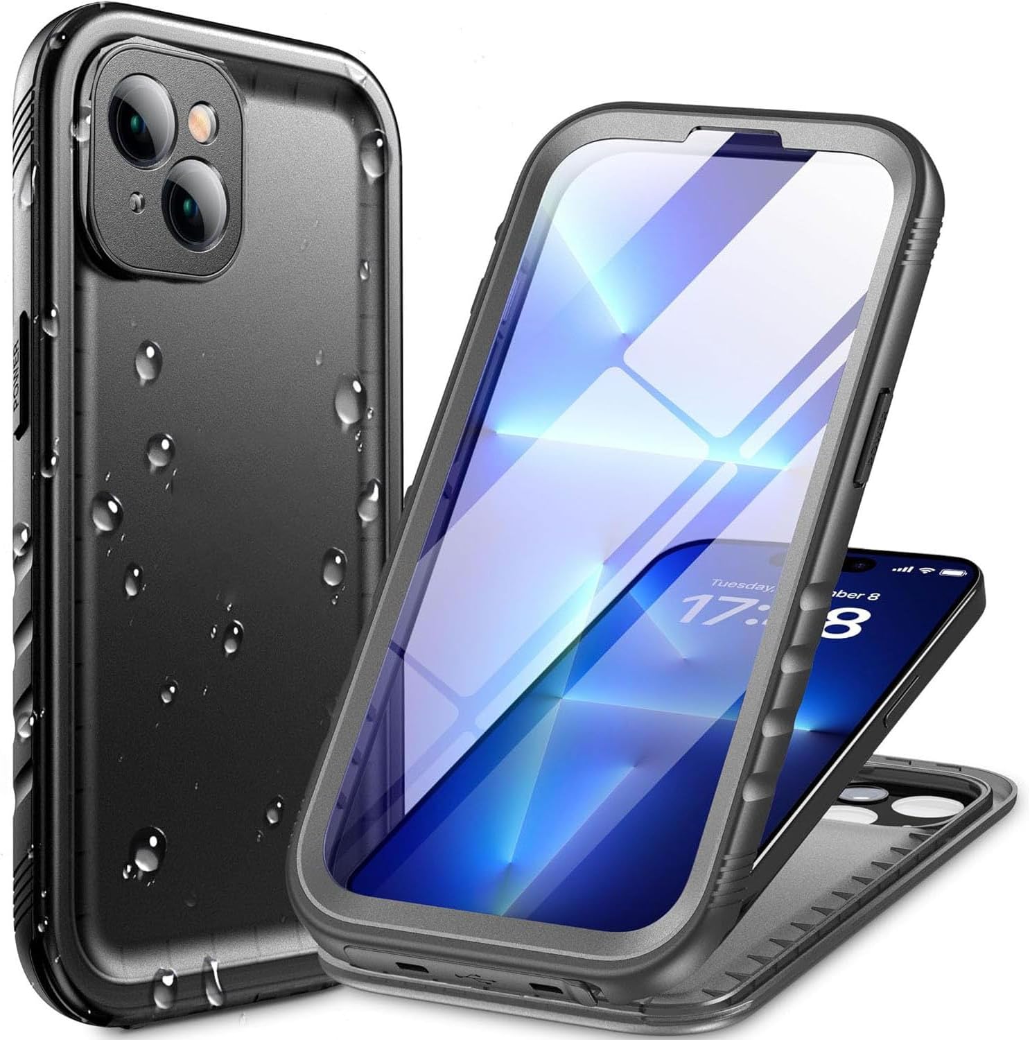 coque iphone 13 – Cozycase Coque étanche antichoc pour iPhone 13 – 360 degrés incassable militaire rigide intégrale/pare-chocs/coque 【IP68 étanche/étanche】 Coque anti-choc avec protection d&rsquo;appareil photo – Noir