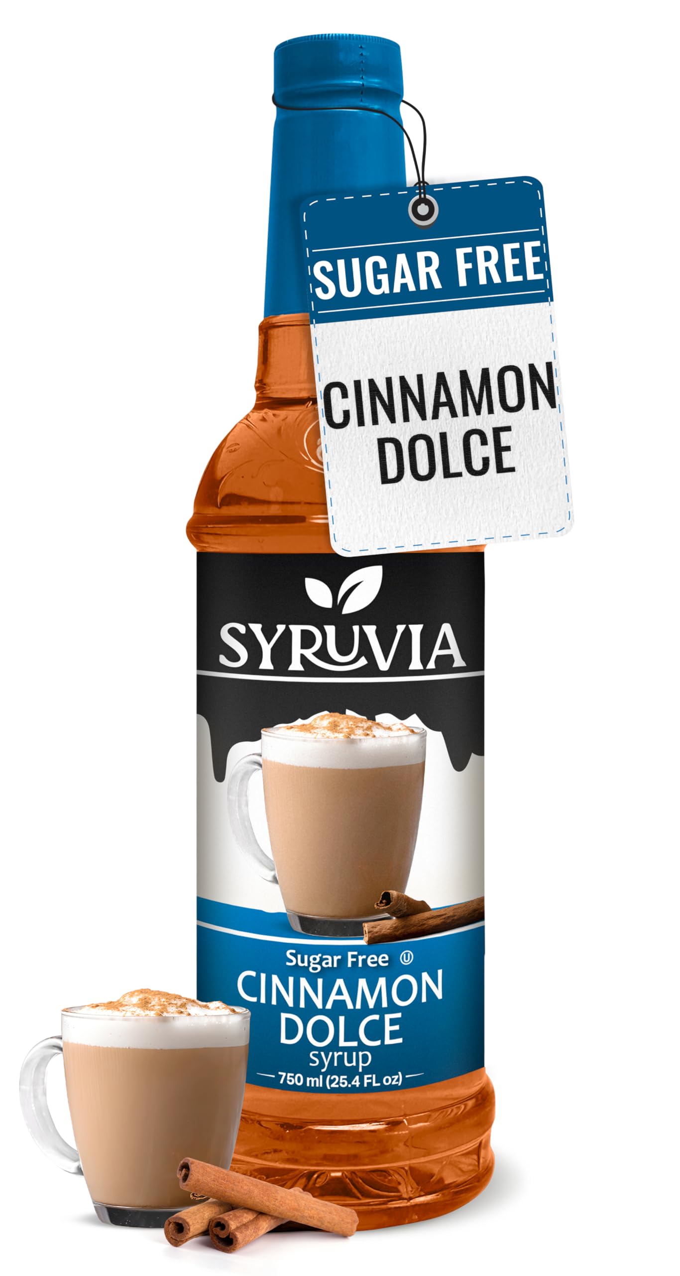 Syruvia Sugar Free Coffee Syrup, Cinnamon Dolce Flavored Syrup for Drinks, Lattes, and Desserts – 25.4 fl oz