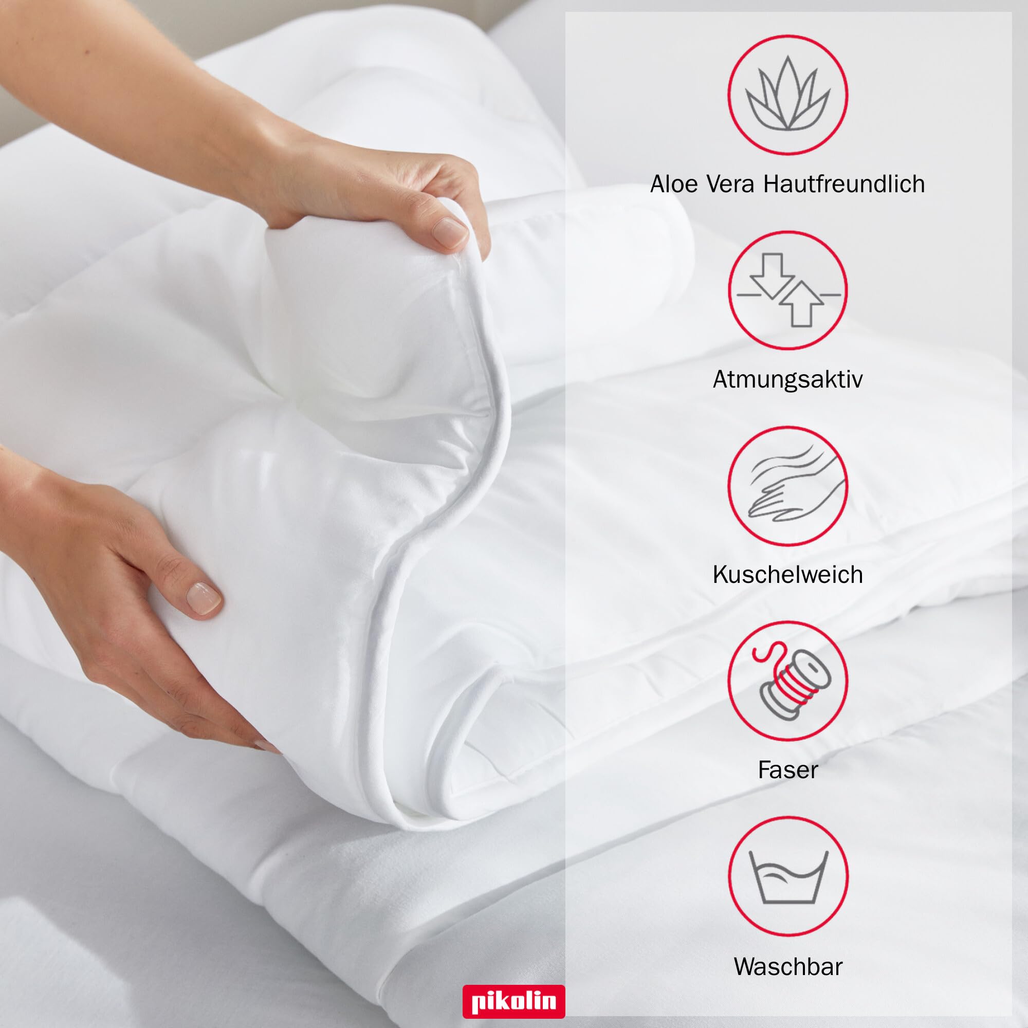 PIKOLIN Bettdecke 200 x 200 cm. Winter-Steppdecke mit 300g Aloe Vera Faserfüllung, Hautfreundlich und Atmungsaktiv, Für Sensible Haut, Hochwertige Schlafdecke, Hypoallergen