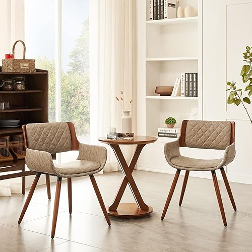 ARTPLAN Mid-Century Modern Accent - Silla pequeña de bambú con silla de comedor tapizada de poliuretano para sala de estar juego de 2