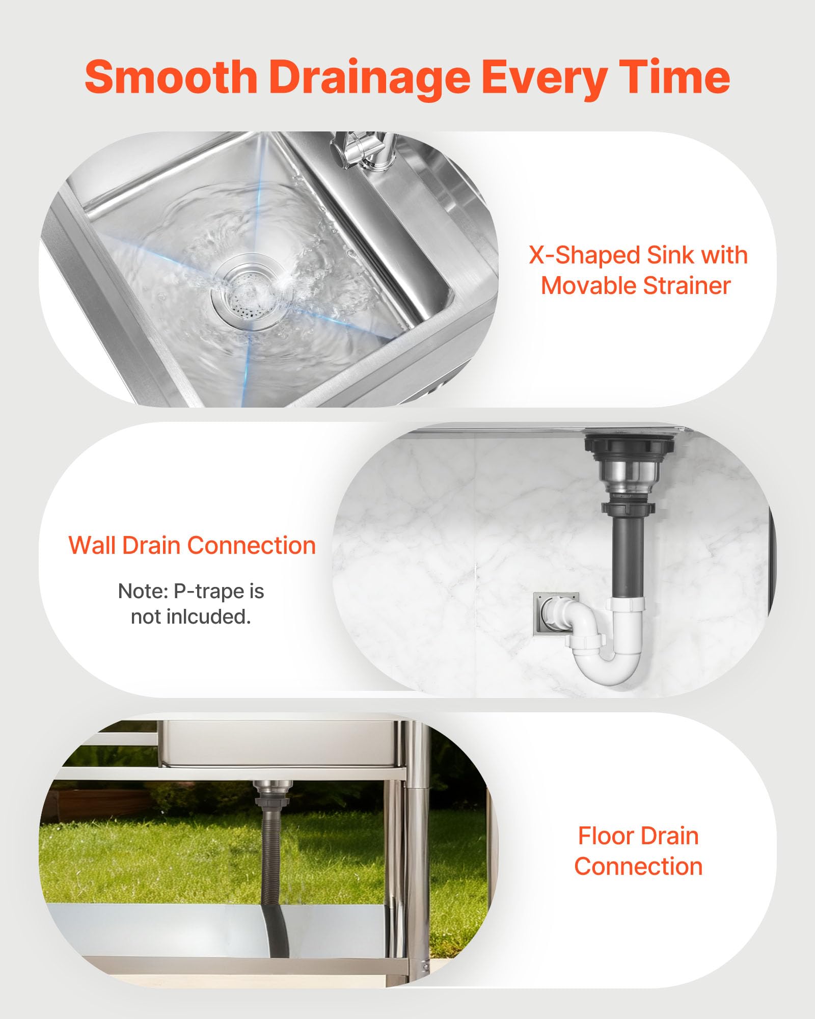 VEVOR Lavello in Acciaio Inox 100 x 50 x 94 cm, Vasca Singola con Rubinetto e Ripiano, Lavello da Cucina per Garage, Ristorante, Lavanderia, Lavabo da Esterno con Piano di Lavoro Sinistra
