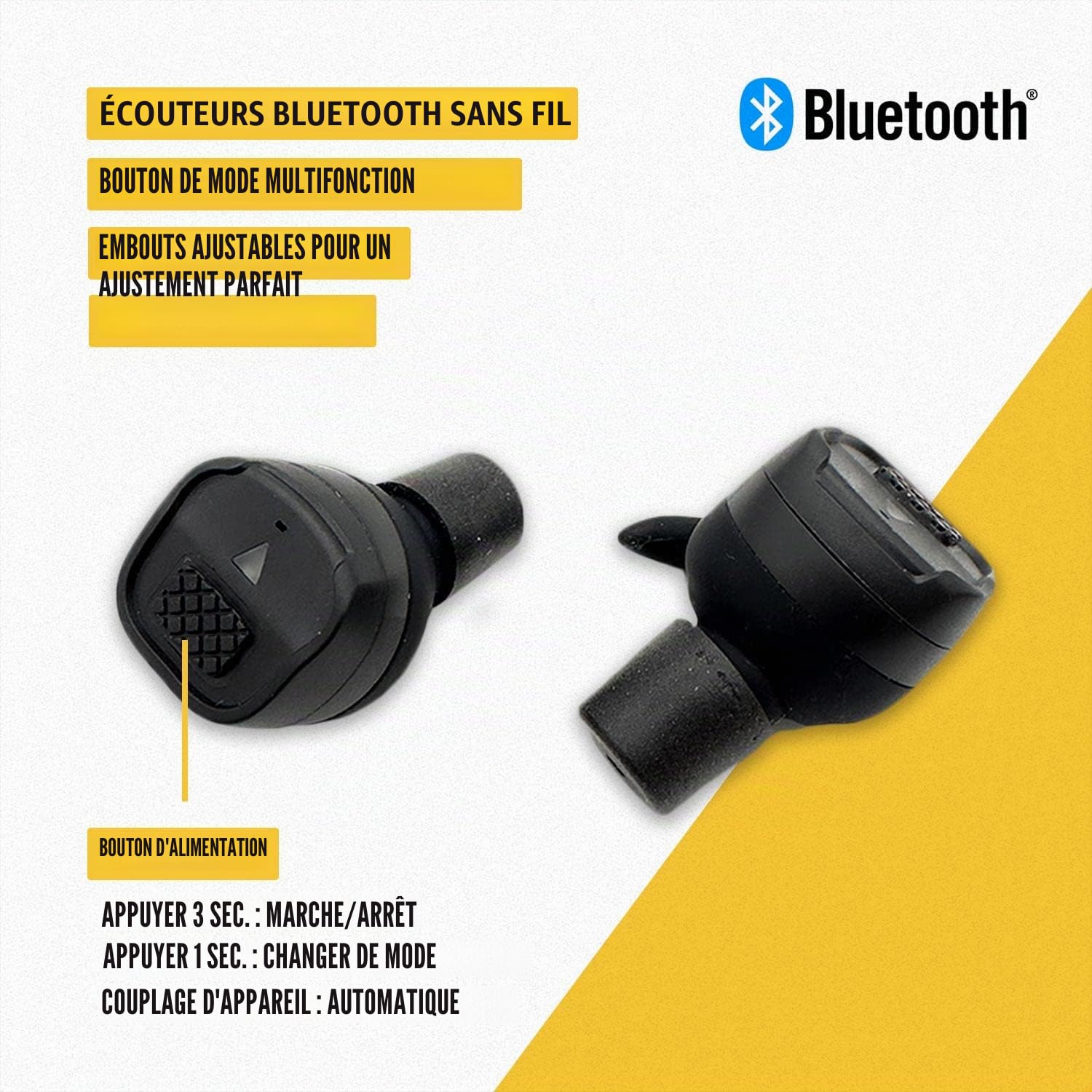 Earmor OPSMEN M20T Bouchons d'Oreilles Électriques pour Tir et Chasse - NRR 26 dB BT 5.3 Protection Auditive Active avec Réduction du Bruit - Champ de Tir, Noir