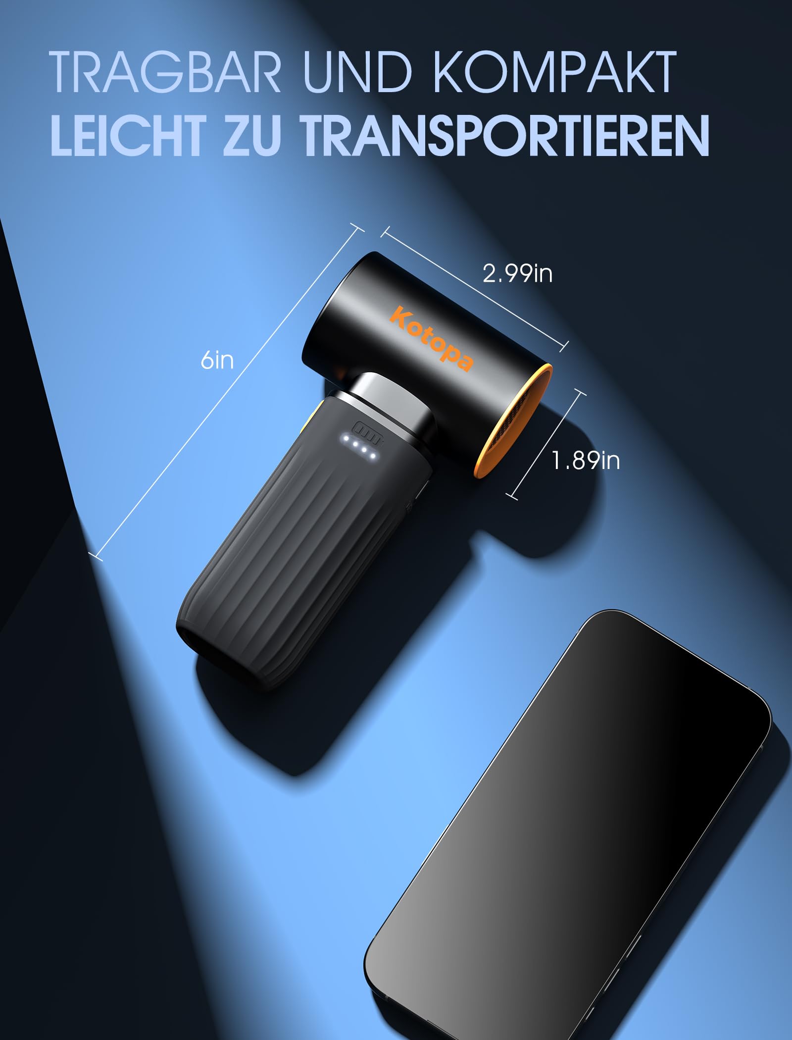 Kotopa Elektrische Staubgebläse 3 Gang 200000 RPM 8000 mAh Akku Ultraleise Druckluft PC Reinigungsset Schwarz