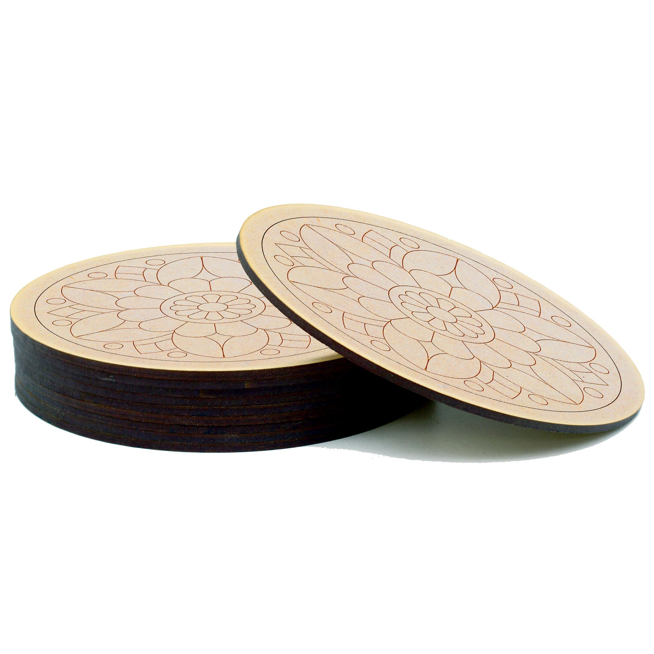 AJANTA ROYAL Wooden Pre Marked Circle MDF 3.5 mm Thick Round Cutouts for Art & Craft, DIY Painting - Mandala Art, Pyrography - (8x8 Inch) Qty:10 2