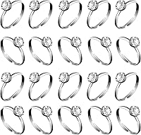 Whaline 36 Pack Adjustable Faux Diamond Engagement Rings for Bridal Shower Wedding Decor Cupcake Toppers Silver