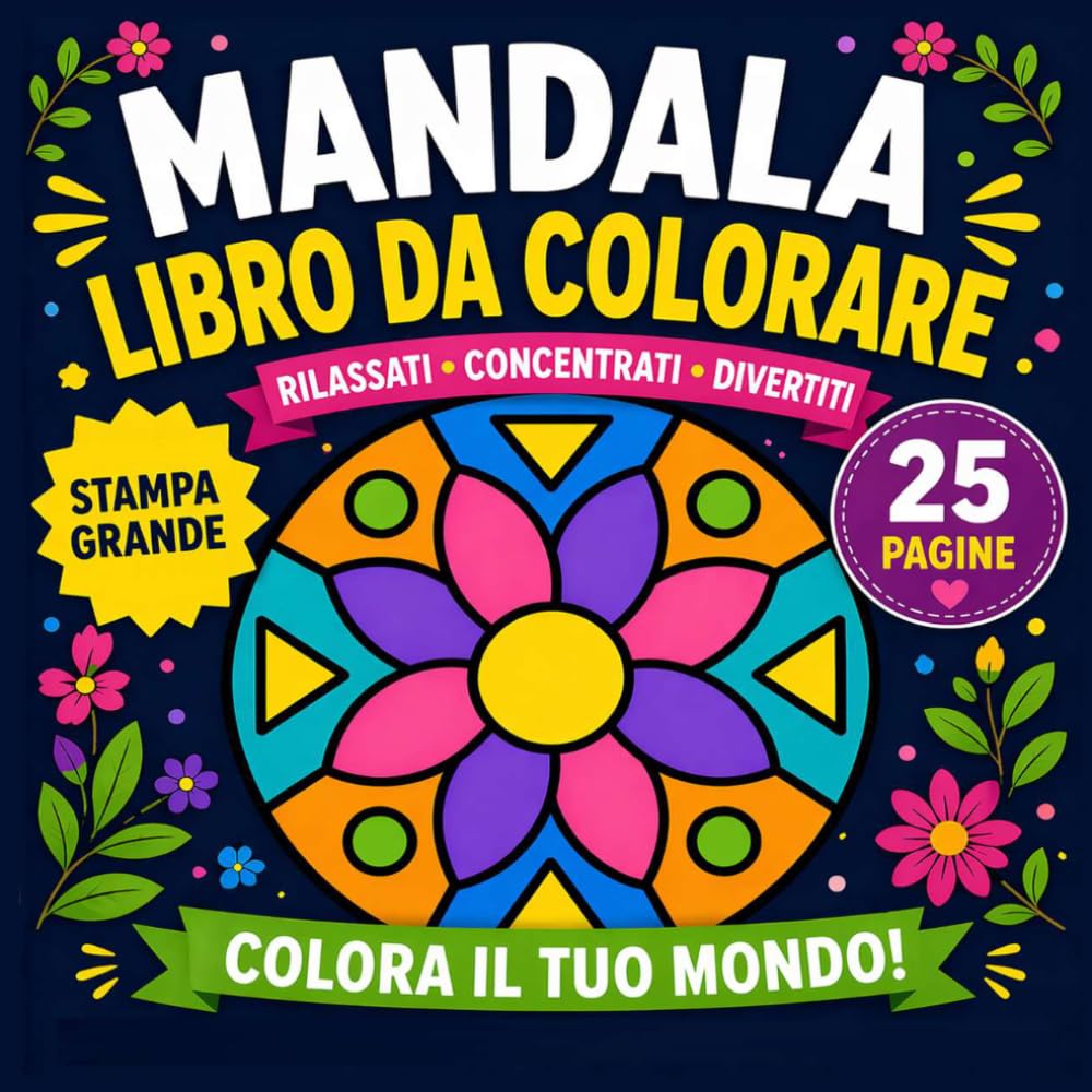 Grande Stampa Mandala Libro da Colorare: 25 mandala Semplice per rilassarsi e alleviare lo stress | Illustrazioni a un lato da colorare per adulti e anziani | Grande formato, 8.5x8.5 pollici