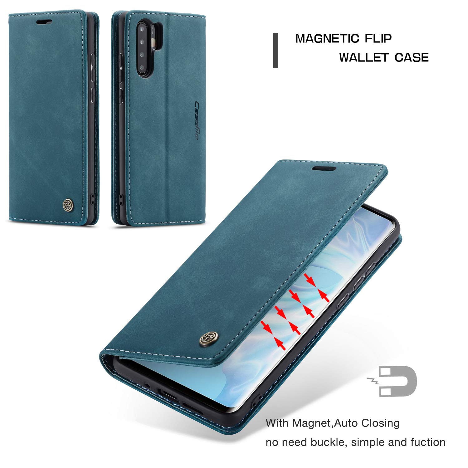 Custodia In Pelle PU Con Portafoglio Per Huawei P30 Pro – Chiusura Magnetica, Slot Carte, Funzione Stand – Blu