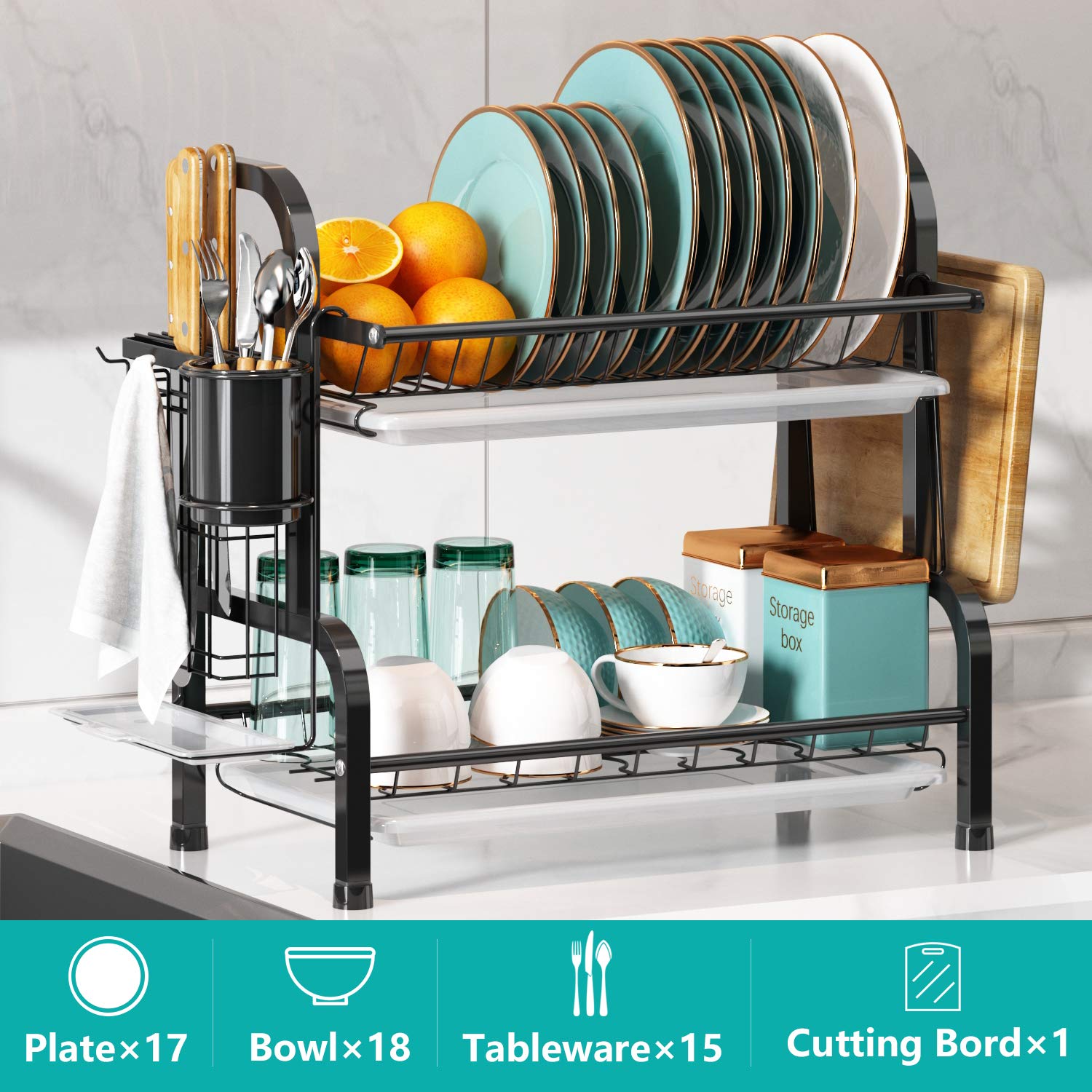 2 Tier Dish Rack and Drainboard Set, Romision 304 Stainless Steel Dish