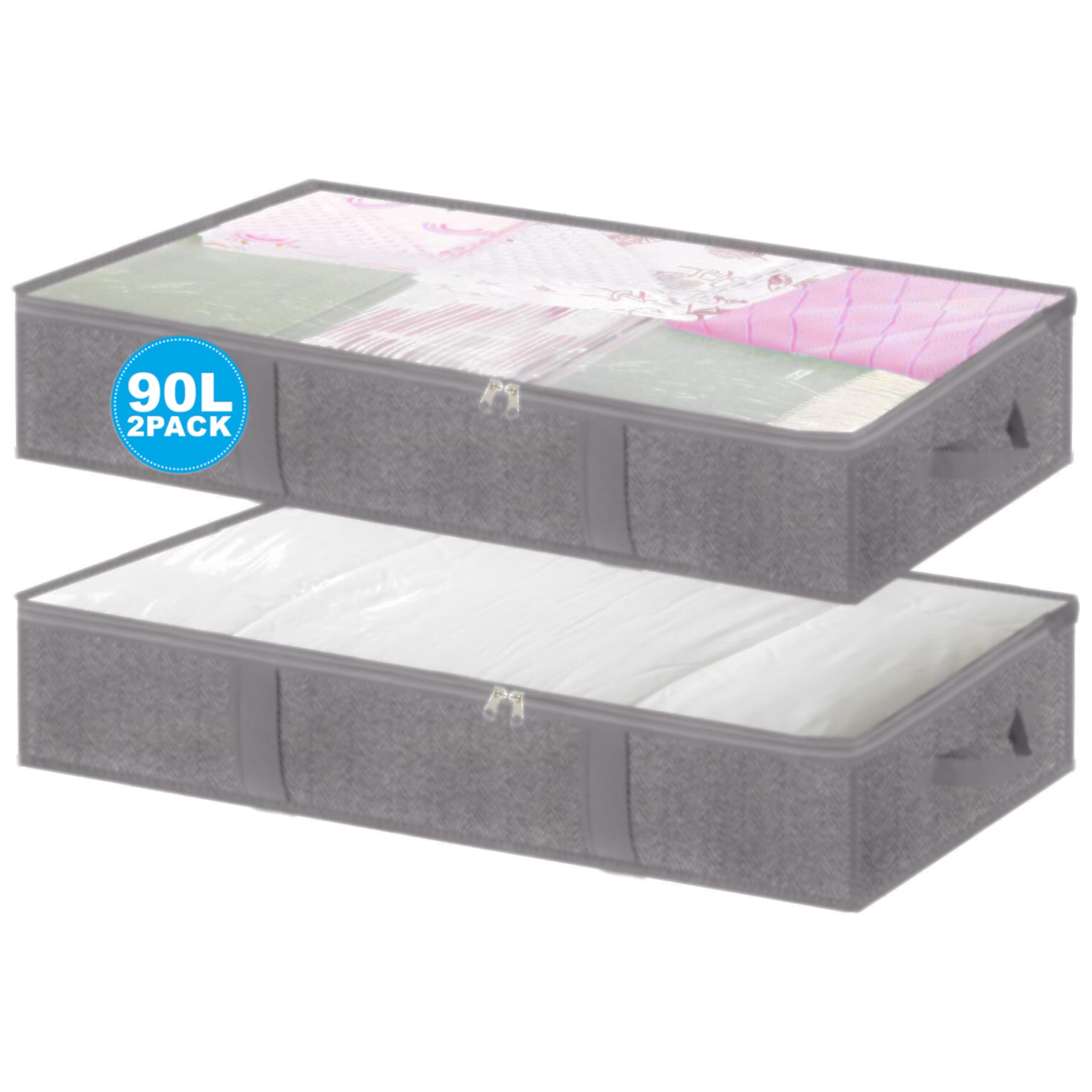 Mindful Design Under Bed Shoe Storage Organizer – Set of 2 Large Containers, Each Fit 12 Pairs of Shoes – Strong Zipper & Handles – Underbed Organizers for Kids & Adults