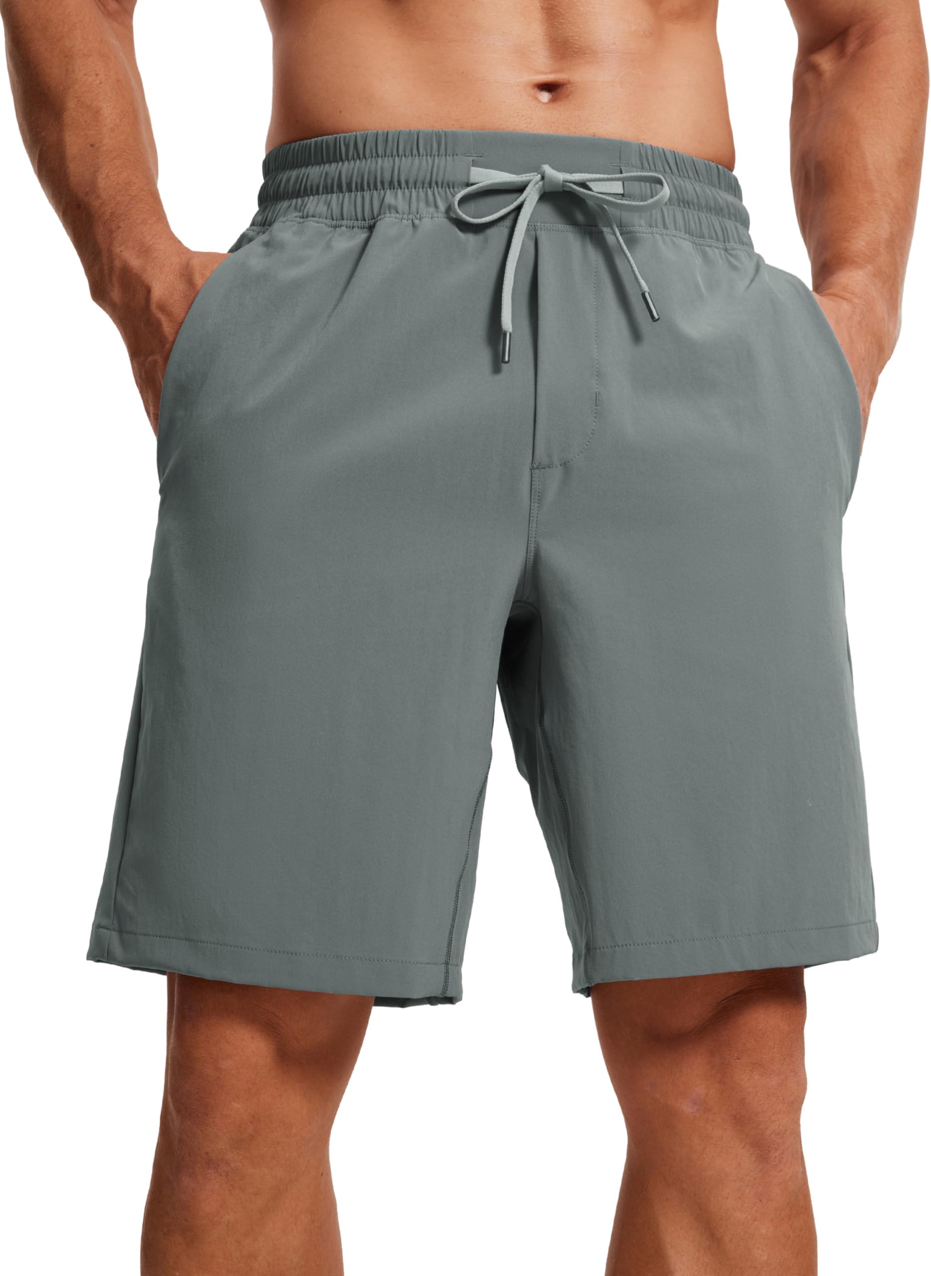 Men's Linerless Workout Shorts 9'' - Quick Dry for Running Sports Athletic Gym with Pockets