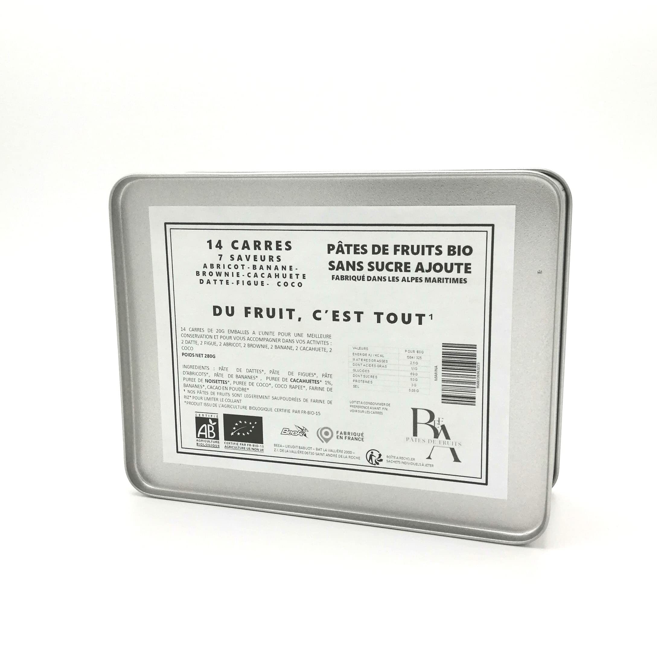 BEEA - Coffret Pates de fruits Bio et Artisanales - 100% Fabriquées en FRANCE - 14 x 20g - Mini Barres énergétiques idèales sport - Snack fruit