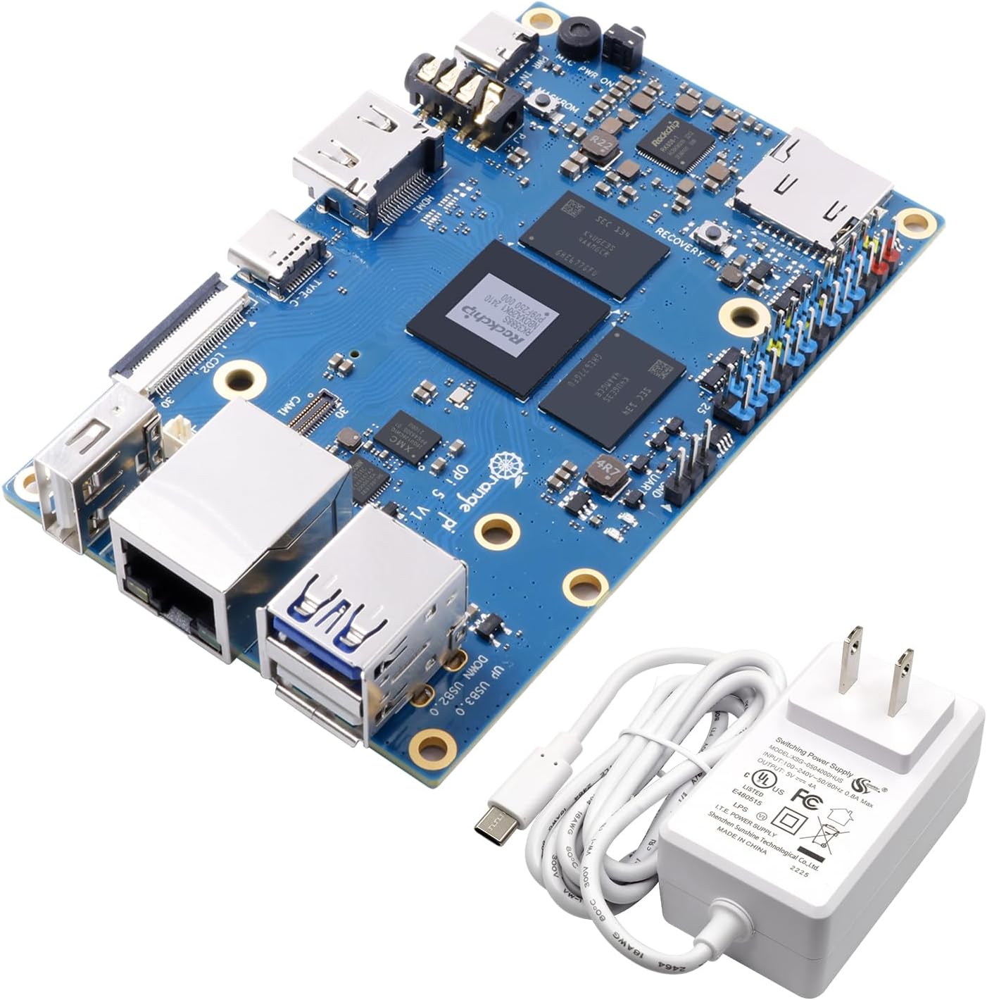 5 4GB Rockchip RK3588S 8 Core 64 Bit Single Board Computer, 2.4GHz Frequency Open Source Development Board Mini PC Desktop Run Orange Pi OS, Android12, Debian11 (Pi 5 4GB+5V4A Type C Supply)