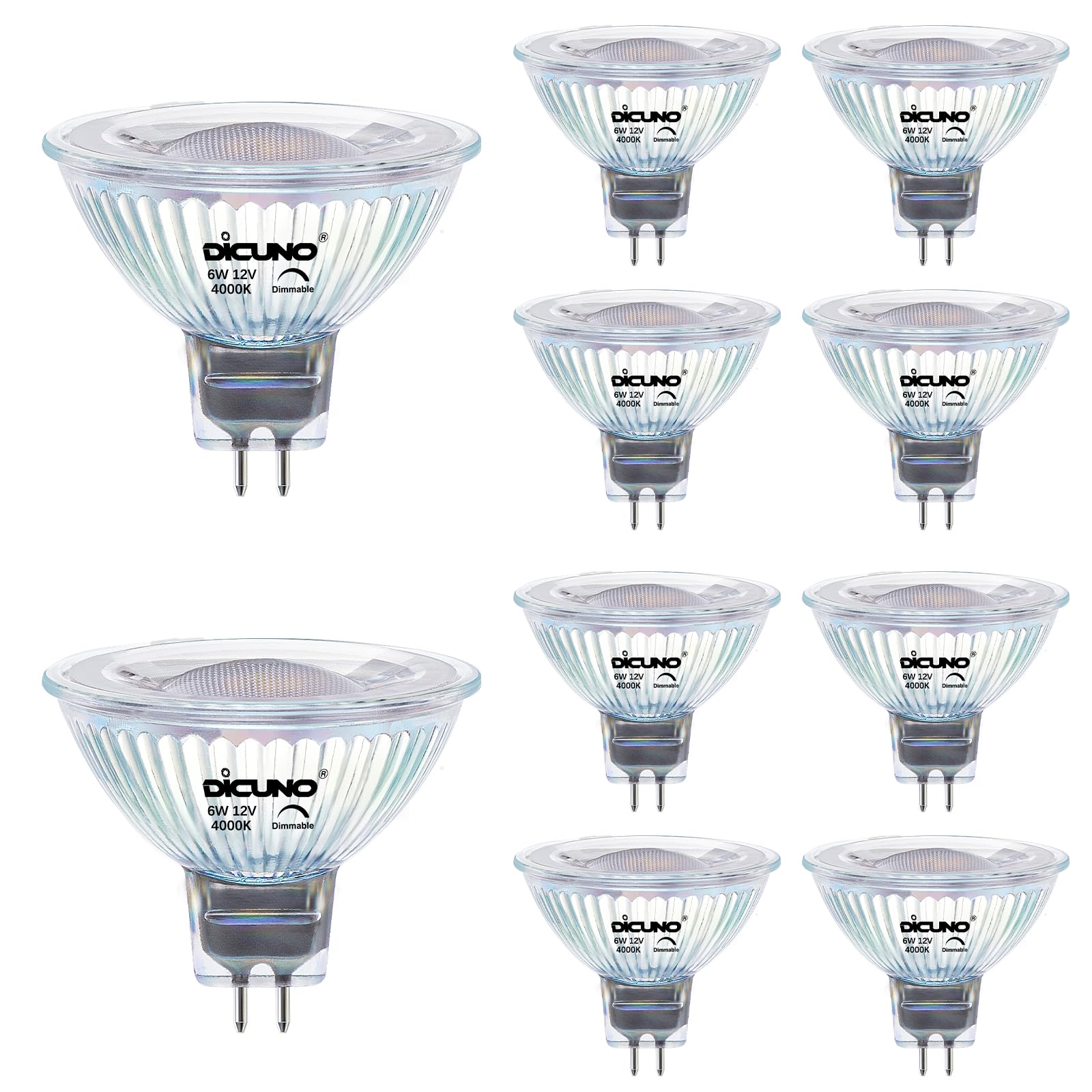 DiCUNO Regulable Bombilla LED GU5.3, 6W Equiv 60W, 4000K, 440lm, Pack de 10