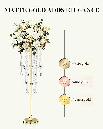 Miniatura 6 de 12 centros de mesa altos de cristal dorado para mesas, soporte de flores de 29.53 pulgadas de alto para bodas con jarrones de cristal dorado para