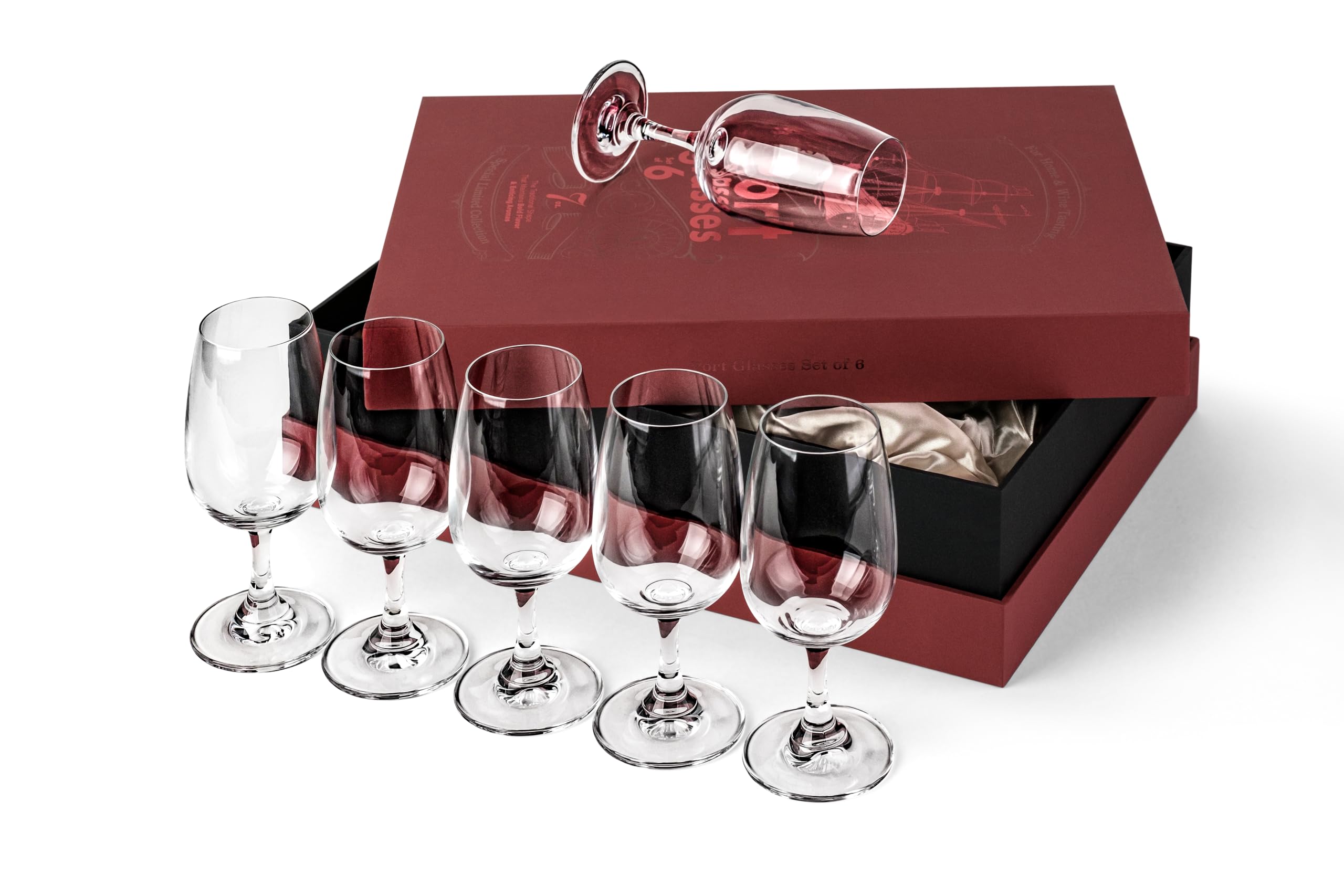 Kristall Port, Sherry und Dessertwein Gläser | 6er Set | Professionelle 200 ml Portweingläser mit Stiel für Verkostung und Nosing Aromatischen Likör | Spülmaschinenfest Bleifrei Kristallglas